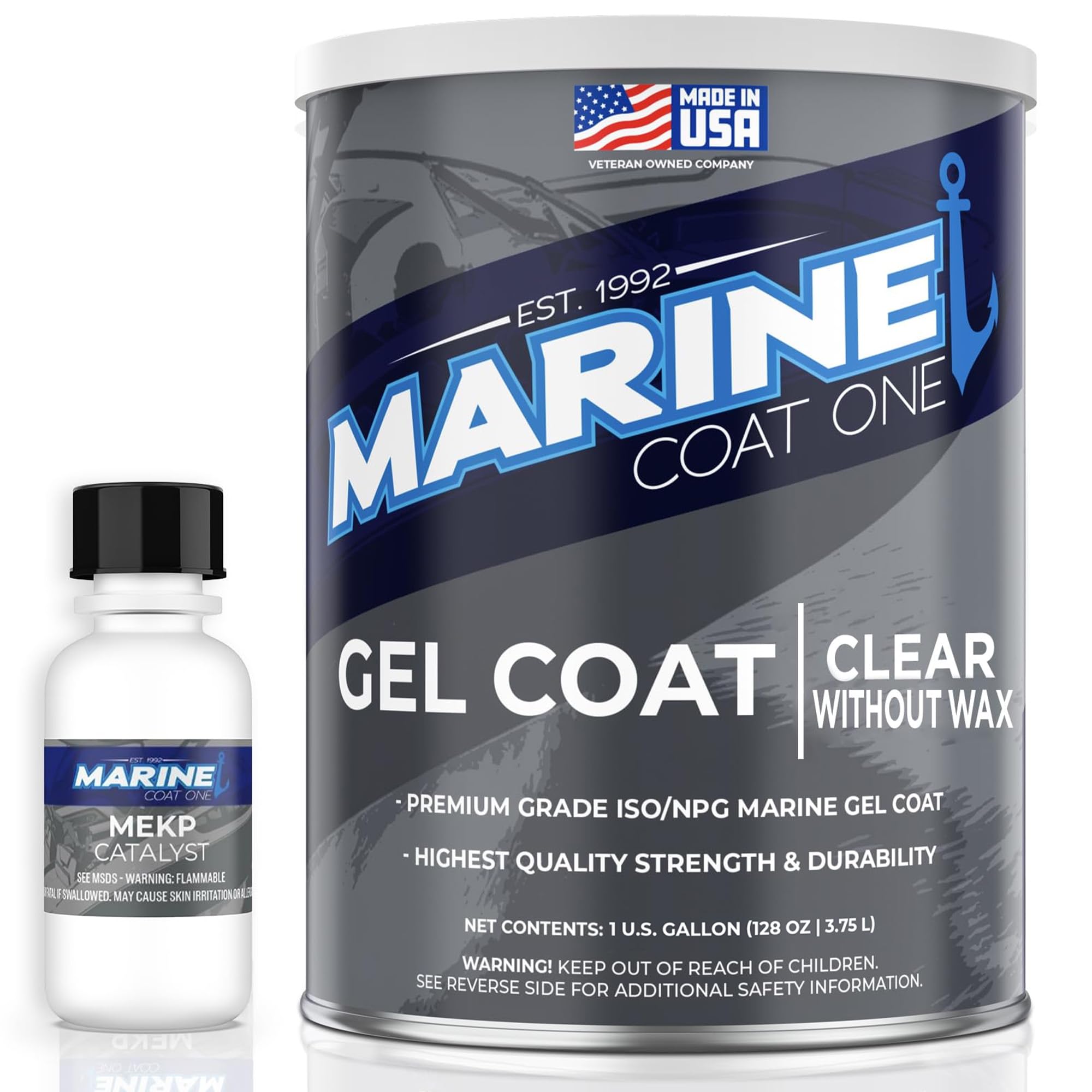 Premium ISO/NPG Clear Gel Coat Without Wax - 1 Gallon Kit with MEKP Catalyst for Marine, Automotive & DIY Fiberglass Repair - High Gloss Finish for Boats, Cars & Watercraft