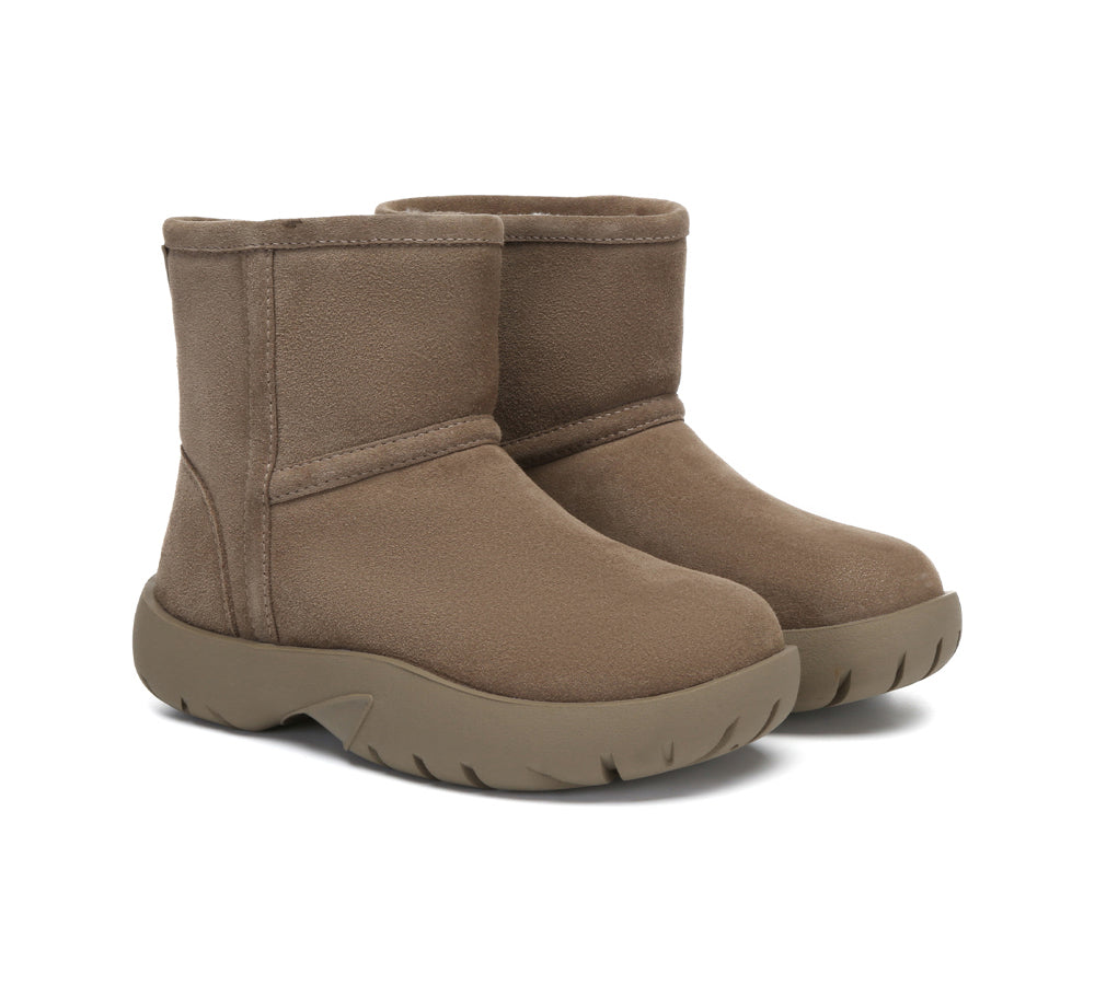 Australian Shepherd® UGG Boots - Genuine Sheepskin Wool Mid Calf Boots for Women, Chunky Heel Short Classic Salma Style - Perfect for Winter, Snow, and Cozy Indoor Comfort