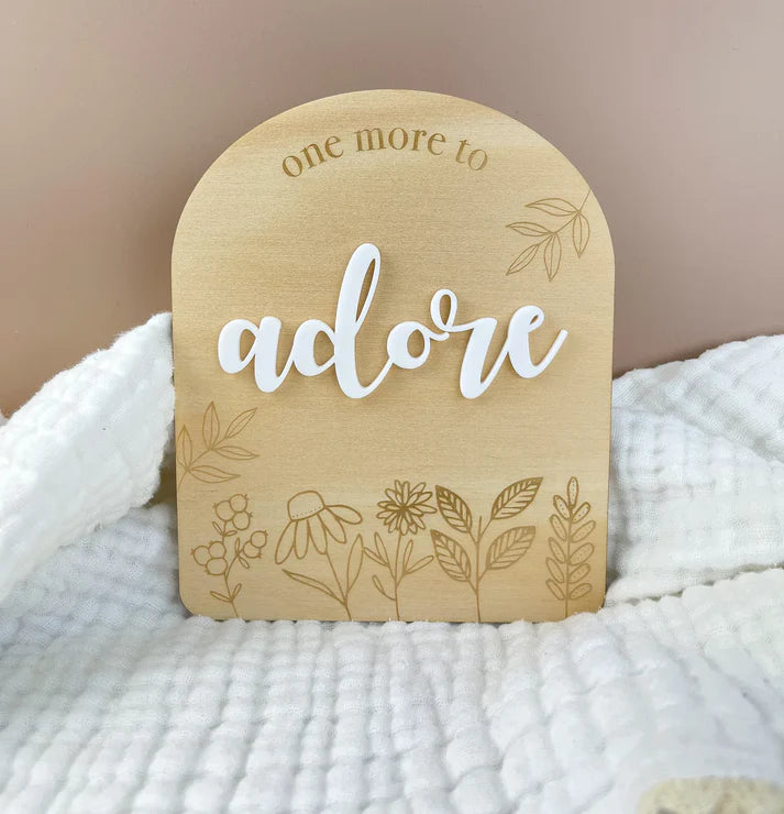 One More To Adore Wildflower Acrylic Announcement Plaque - Perfect for Baby Showers, Gender Reveals & Wedding Decor