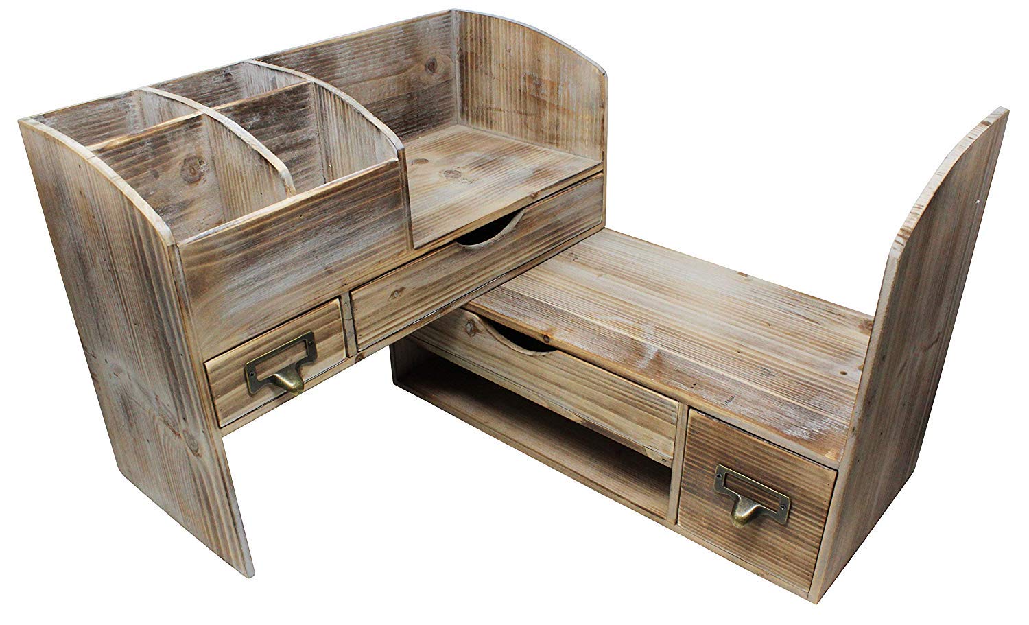 Adjustable Wooden Office Desk Organizer - Desktop & Tabletop Storage Shelf for Office Supplies, Mail, and Desk Accessories - Barnwood Finish - Perfect for Home Office, Workspace, or Study Room Organization