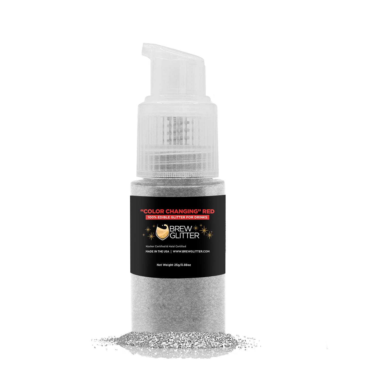 Red Brew Glitter – Color Changing Edible Glitter for Drinks, Cocktails, Beer & Beverages | Kosher & Halal Certified | 100% Food Grade, Vegan, Gluten & Nut Free (25g Spray Pump) – Perfect for Party Drinks, Cake Decorating & Festive Cocktail Garnishes
