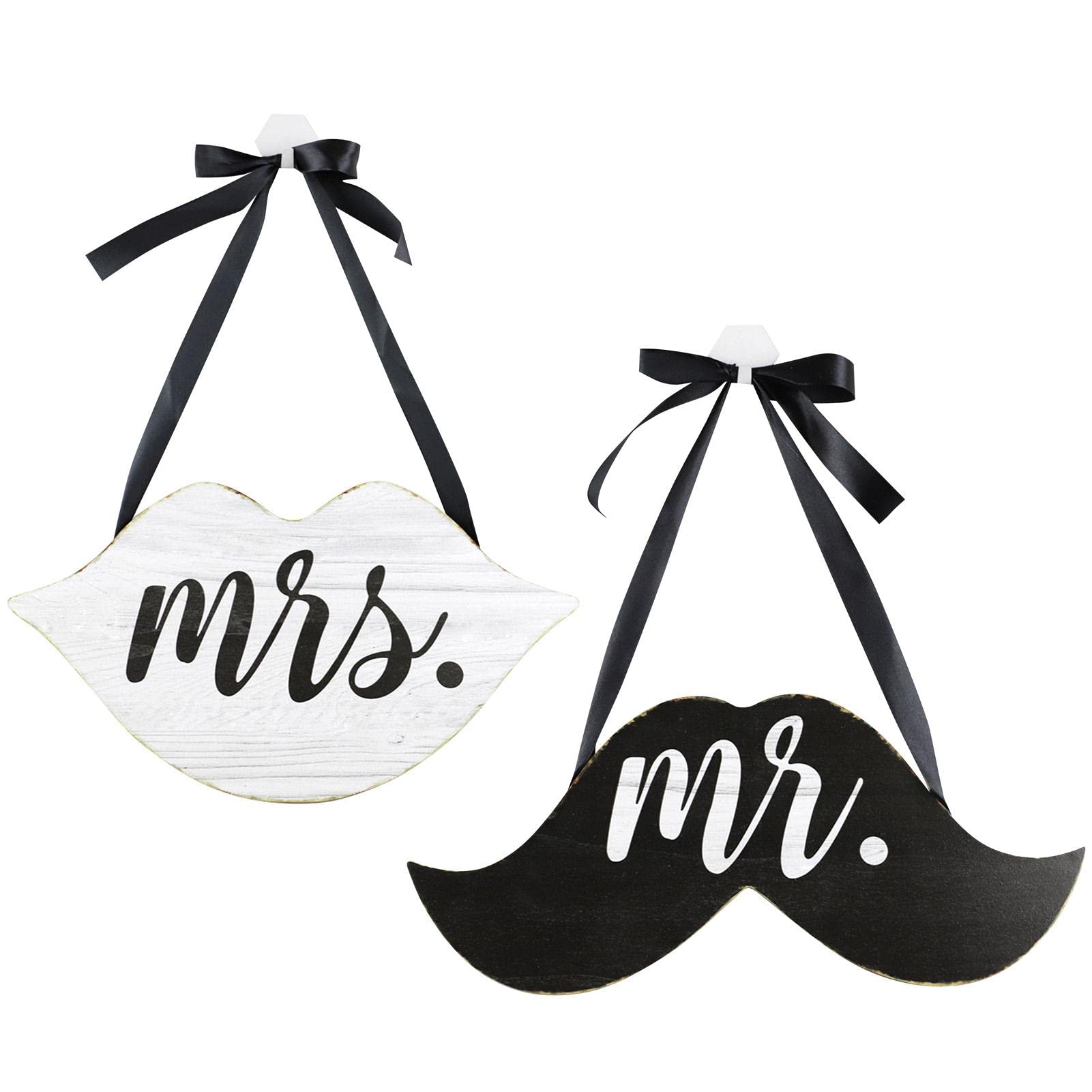 LAFANDE 10 Pcs Wooden Mr. Mrs. Chair Banners - Large Mustache & Lips Wedding Signs | Rustic Wood Wall Decor for Photo Props, Anniversary Gifts & Wedding Showers - Perfect for Backdrop Decor, Bridal Showers, and Couple Photo Sessions