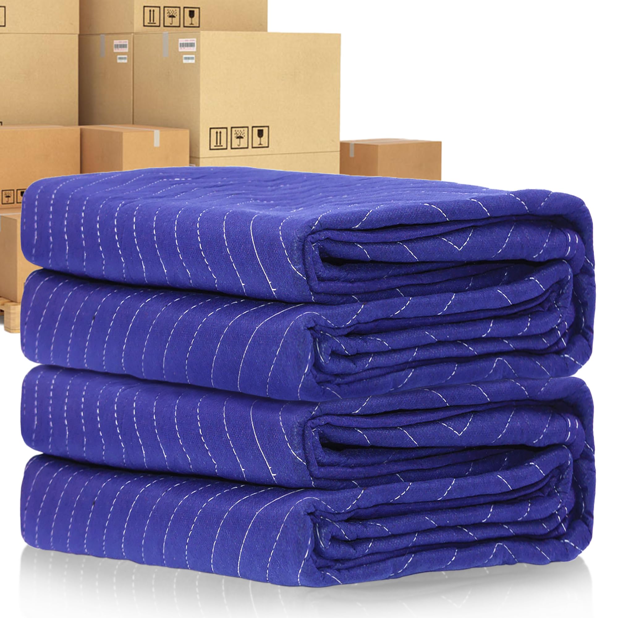 2 Pack Heavy Duty Moving Blankets 40x72 Inches - Professional Quilted Furniture Pads for Shipping, Moving & Storage | Durable Packing Blankets to Protect Sofas, Mattresses & Floors (Blue)