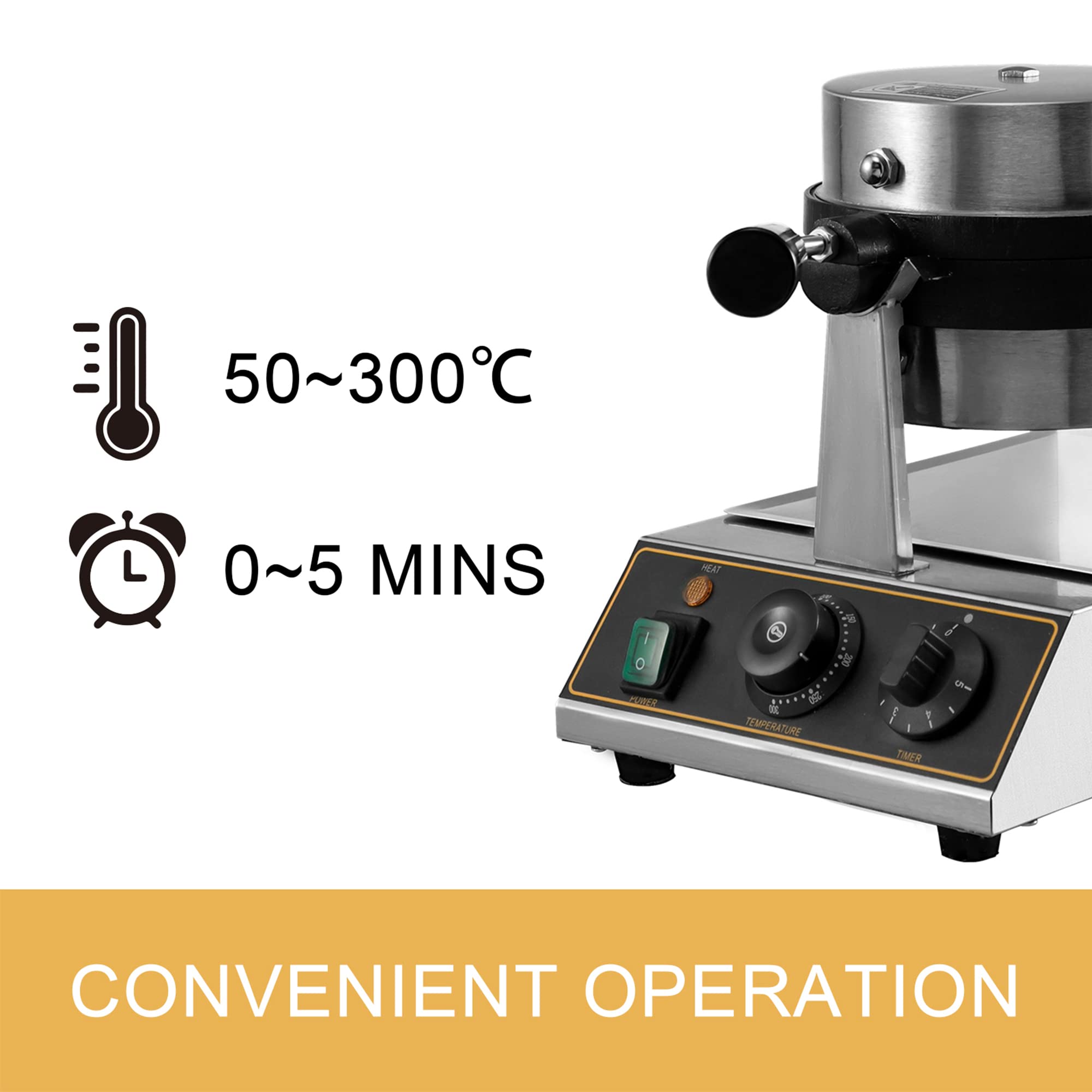 VEVOR Commercial Round Waffle Maker 1100W - Stainless Steel Nonstick Waffle Iron with Temperature & Time Control - 110V Electric Waffle Machine for Restaurants, Bakeries, Cafes, and Home Use - Perfect for Breakfast, Brunch, and Dessert Making