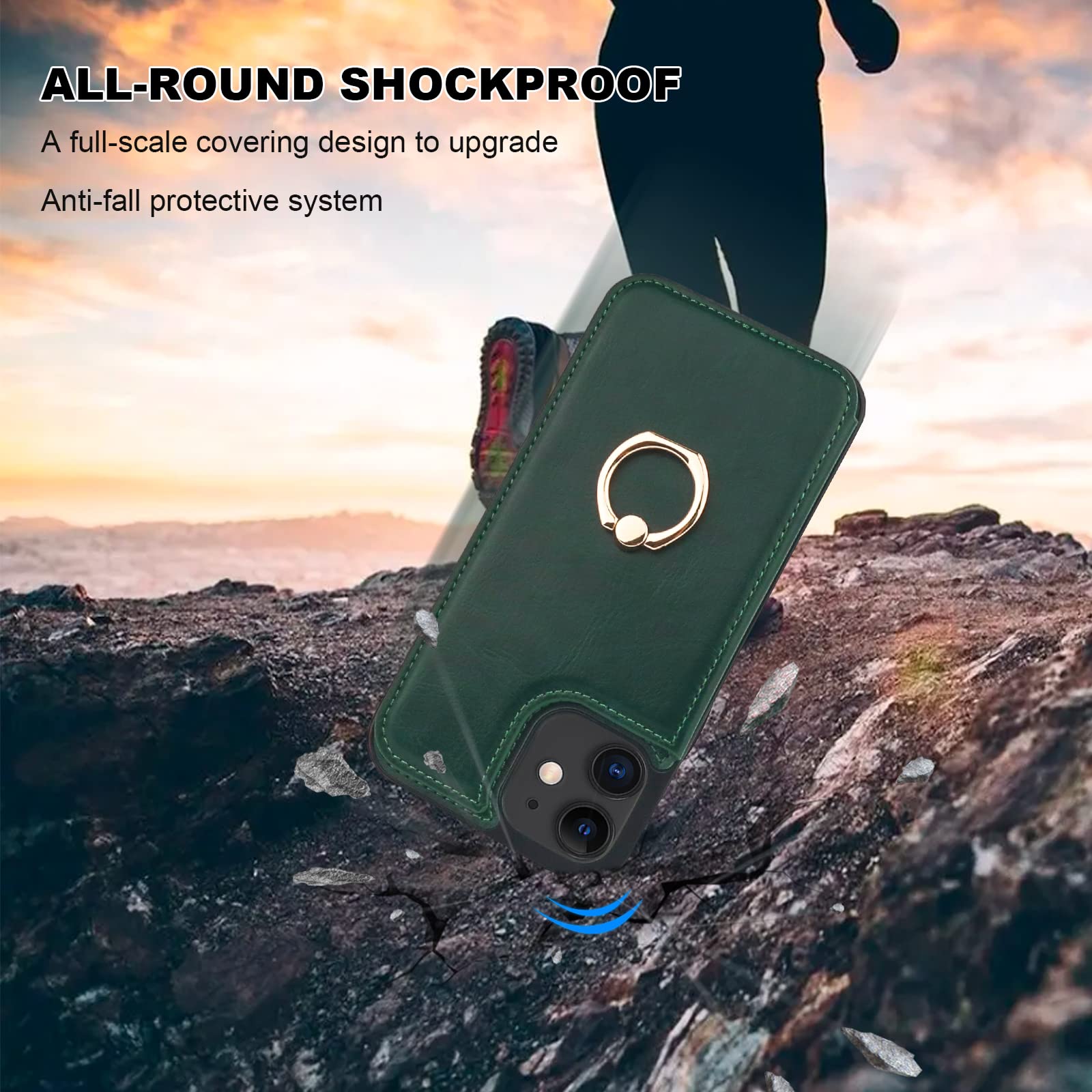 Premium 360° Rotating Ring Kickstand Wallet Case for iPhone 12/12 Pro (6.1