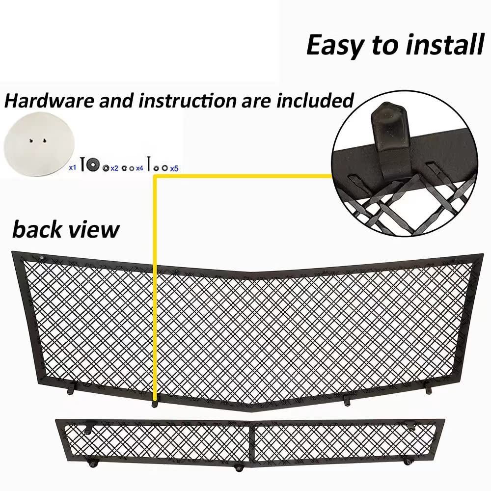 2008-2013 Cadillac CTS Black Stainless Steel Double Mesh Grille Insert - Compatible with Non-V & Non-Adaptive Cruise Models - Upgrade Your Car's Front End Style for Street or Show