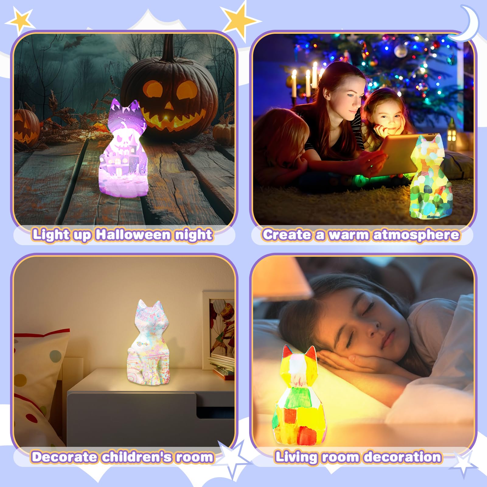 Paint Your Own Cat Lamp Art Kit - DIY Painting Crafts for Kids Ages 4-12, Cool Cat Night Light Craft Set with Supplies, Creative Arts Project for Teen Girls & Boys, Halloween Birthday Gifts for Bedroom Decor, Party Activities & Relaxation Therapy
