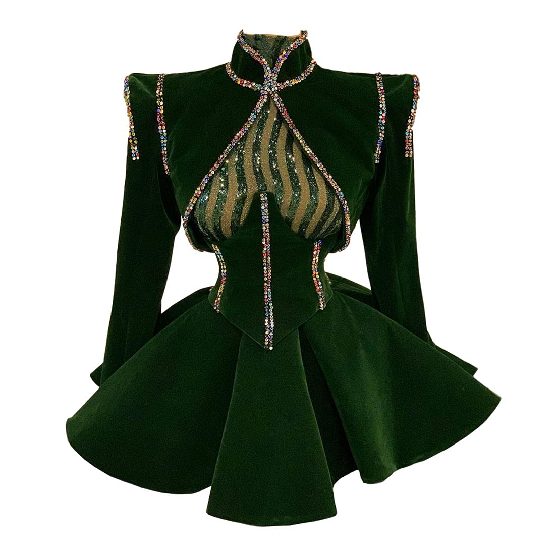 ZHUNASHOW Retro Green Short Mini Satin Sequined Party Dress - Elegant Homecoming, Prom, Birthday & Cocktail Gown for Women | Perfect for Evening Parties, Dinners & Special Occasions