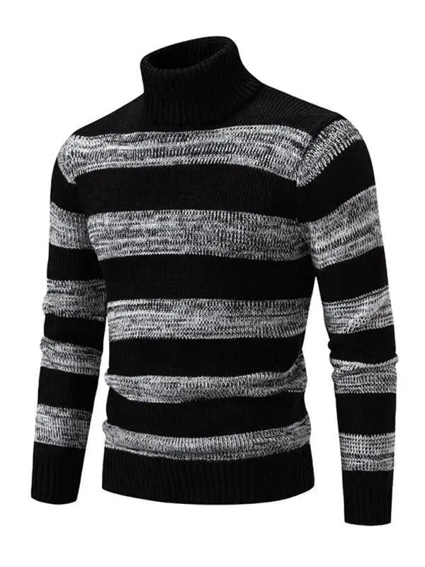 Stylish Striped Patchwork Turtleneck Sweater for Men | Warm Winter Knit Pullover | Perfect for Casual Outfits, Office Wear & Holiday Gatherings