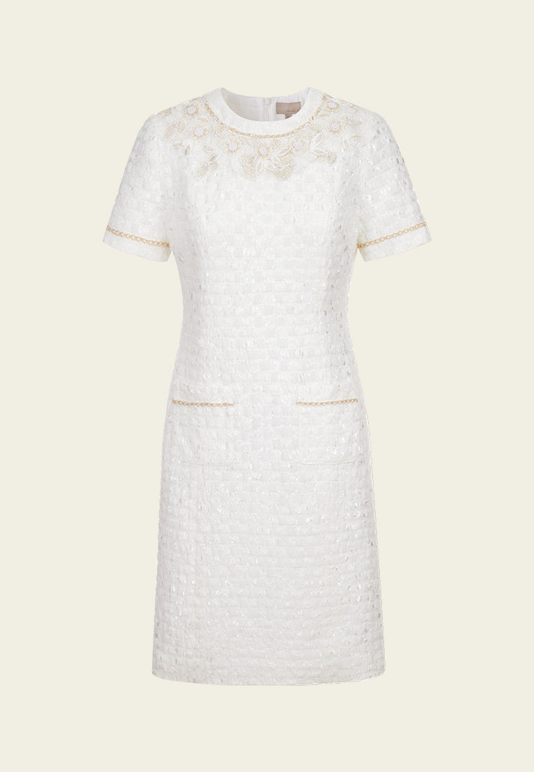 3D Floral Lurex Pearl Embellished Party Dress for Women - Elegant Evening Gown for Cocktail Parties, Weddings & Special Occasions