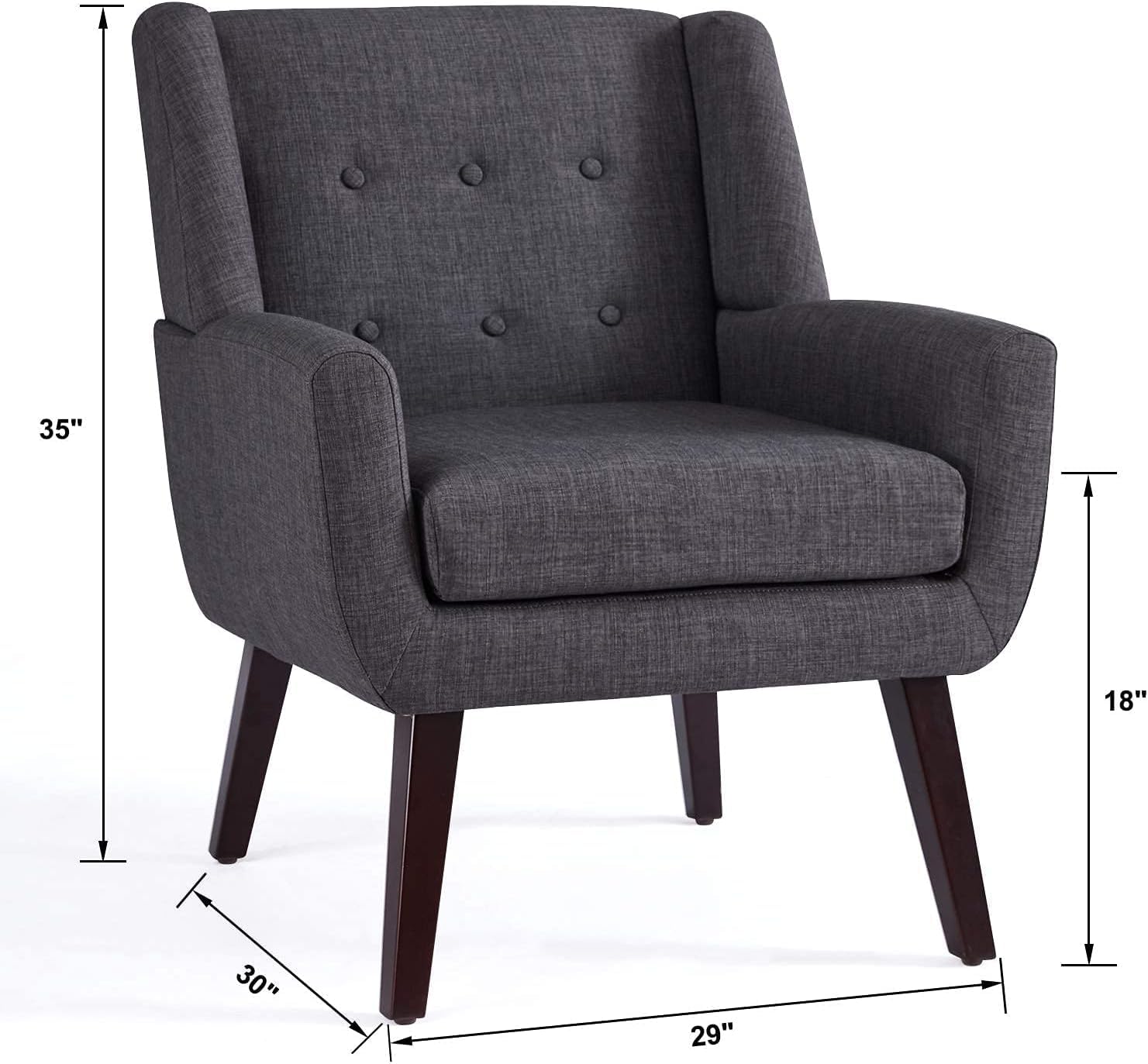 HUIMO Mid Century Modern Accent Chair - Upholstered Button Tufted Armchair with Linen Fabric, Comfortable Reading Chair for Living Room, Bedroom & Office (Grey) - Perfect for Relaxing, Reading & Home Decor