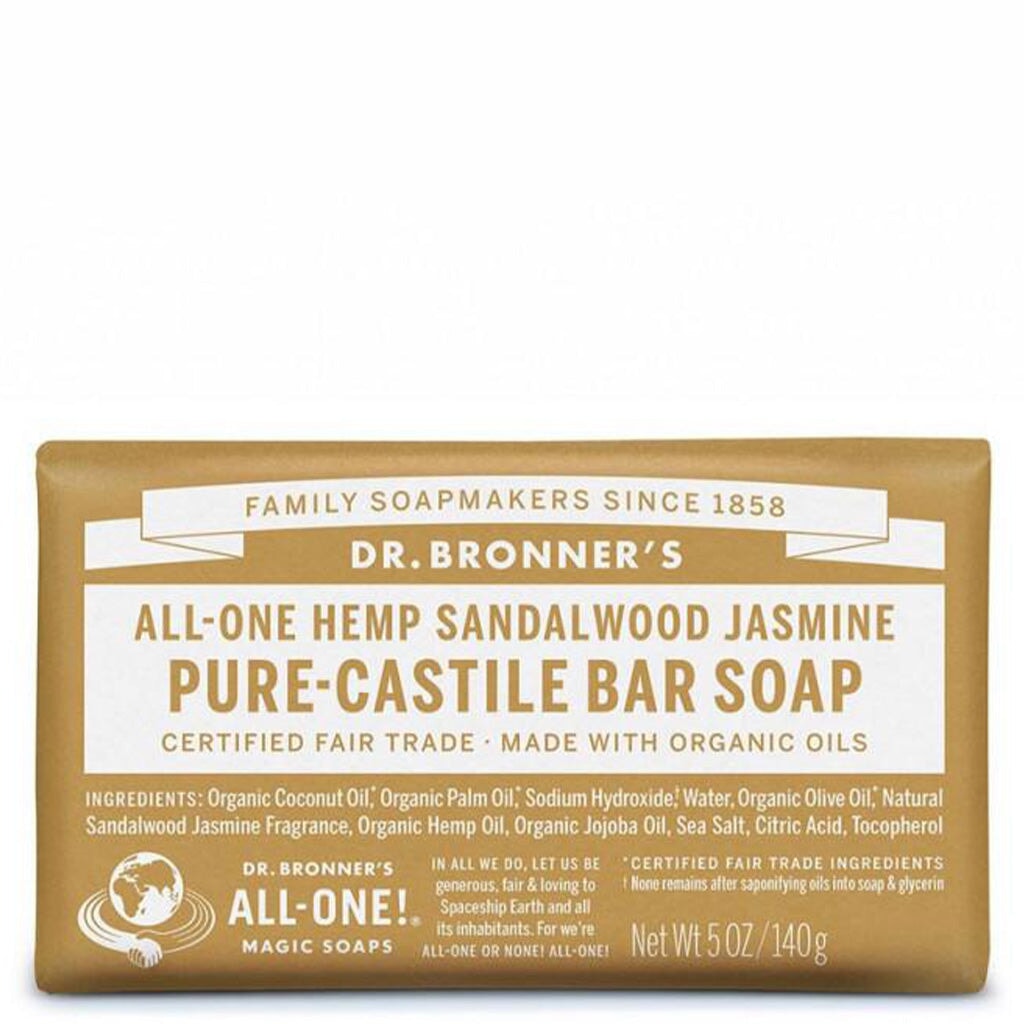 Dr. Bronners Pure Castile Bar Soap - Organic Sandalwood Jasmine Scent, Vegan & Cruelty-Free for Face, Body & Hair - Perfect for Sensitive Skin & Eco-Friendly Bathroom