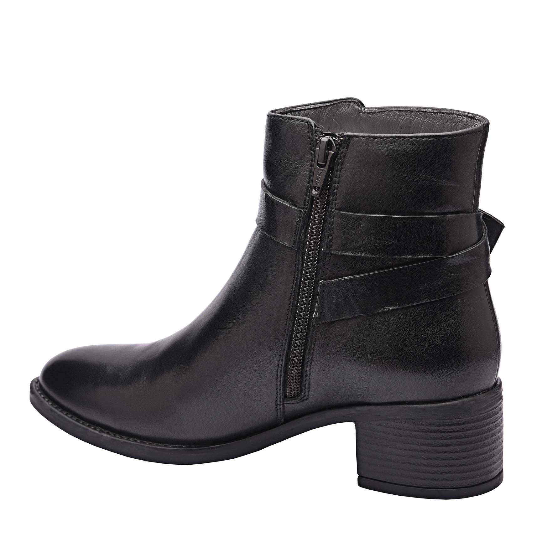 Genuine Leather Women's Ankle Booties with Block Heel & Zip Closure - Comfortable Mid-Heel Boots with TPR Sole for Work, Office & Casual Outfits