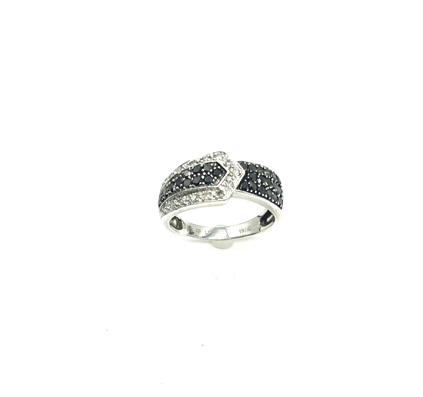 Elegant Sterling Silver Black & White Diamond Buckle Ring for Women | Perfect for Weddings, Anniversaries & Special Occasions