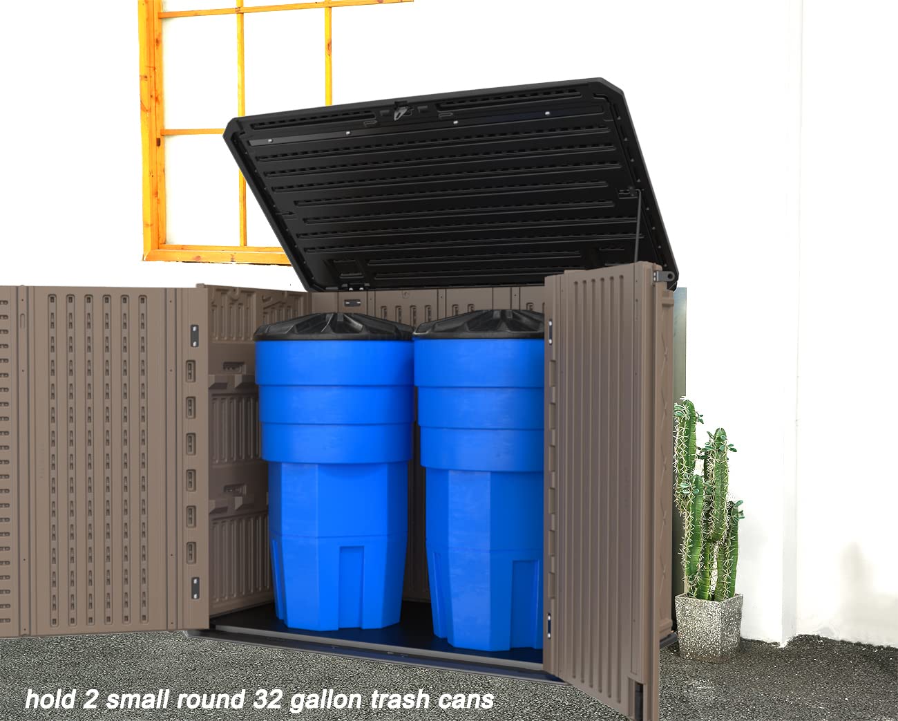 34 Cu.ft Horizontal Resin Storage Shed - Waterproof Outdoor Cabinet with Lock for Garden, Backyard, Home & Pool Storage - Durable Brown Utility Shed for Patio Furniture, Pool Toys & Yard Tools Organization