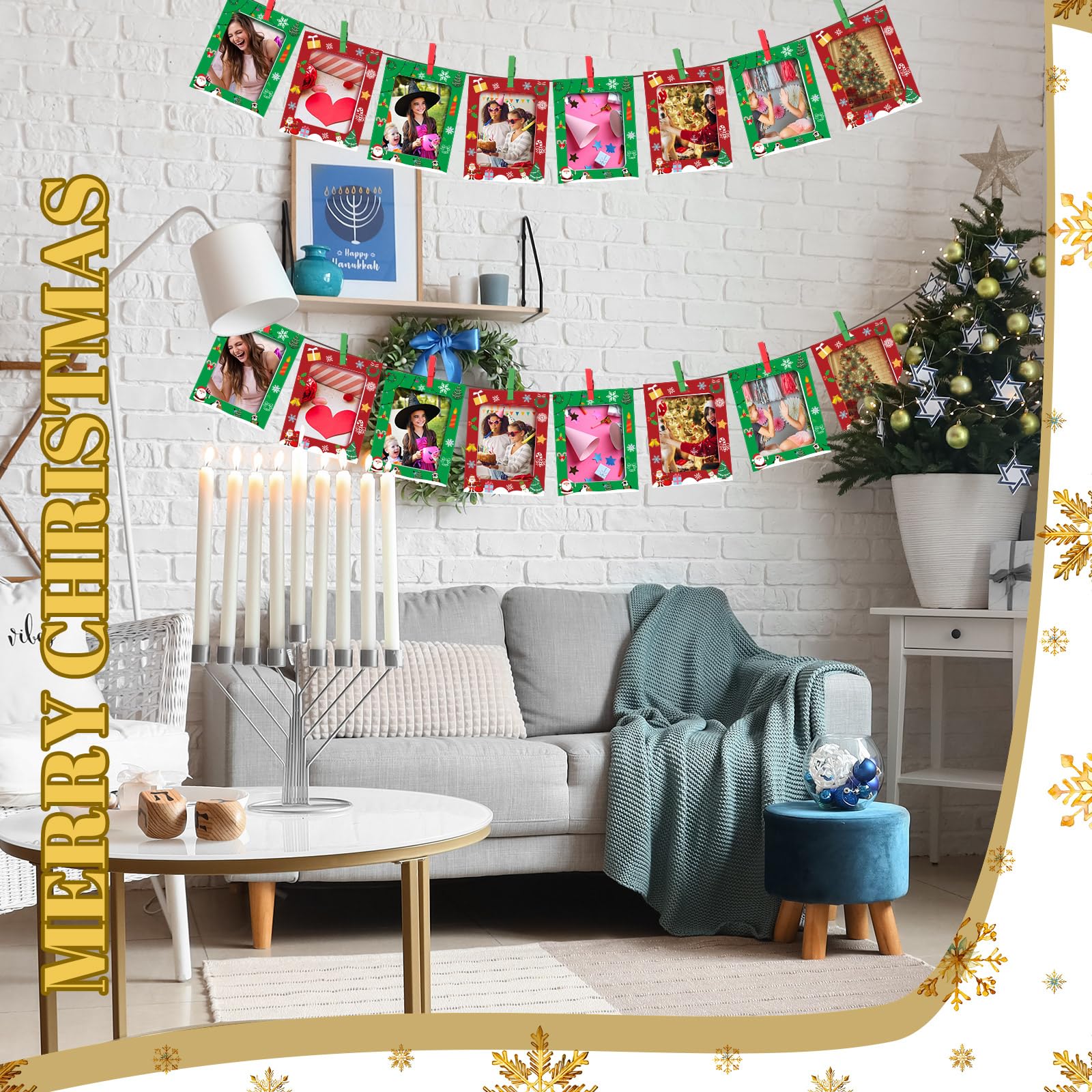 100 Pcs 4x6 DIY Paper Picture Frames with Clips & String Kit - Hanging Cardboard Photo Holders for Home Decor, Weddings, Parties (Red, Green, Santa Claus) | Perfect for Carnival, Valentine's Day, Mardi Gras & Wall Displays