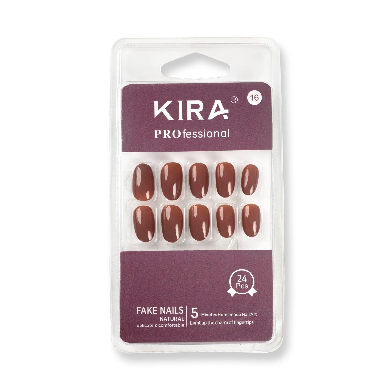KIRA Artificial Fake Nails Set with Nail Buffer & Glue - Natural False Nails for Women, Long-Lasting, Waterproof, Comfortable & Easy to Apply - Perfect for Daily Wear, Parties, Weddings & Special Occasions
