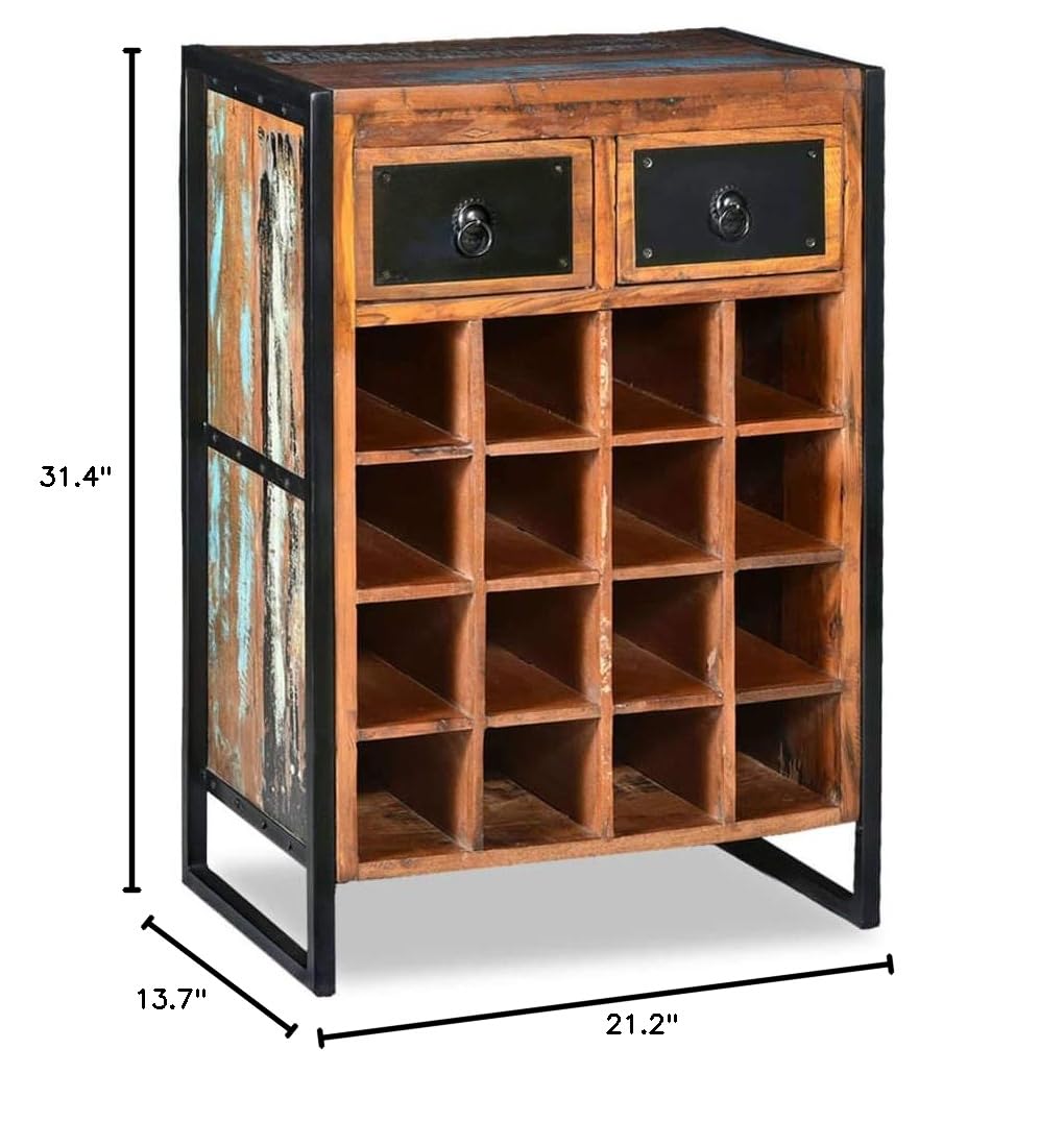 SKM 16-Bottle Wine Rack - Solid Reclaimed Wood Wall Mounted Storage for Kitchen, Dining Room & Bar | Rustic Home Decor