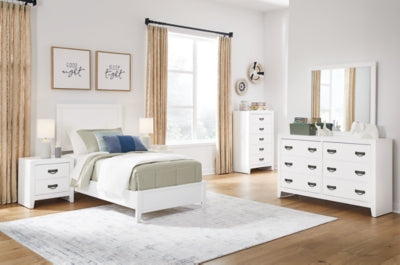 Binterglen Twin Panel Bed Frame - Sturdy Wooden Platform Bed with Headboard & Footboard, Modern Minimalist Design for Small Spaces - Perfect for Kids Rooms, Guest Bedrooms & Dormitories
