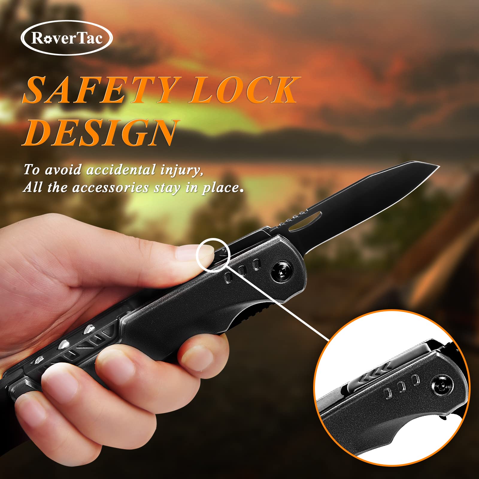RoverTac 11-in-1 Multi Tool Camping Axe with Knife, Hammer, Saw & Bottle Opener - Survival Gear for Men - Perfect for Camping, Hiking & Outdoor Adventures