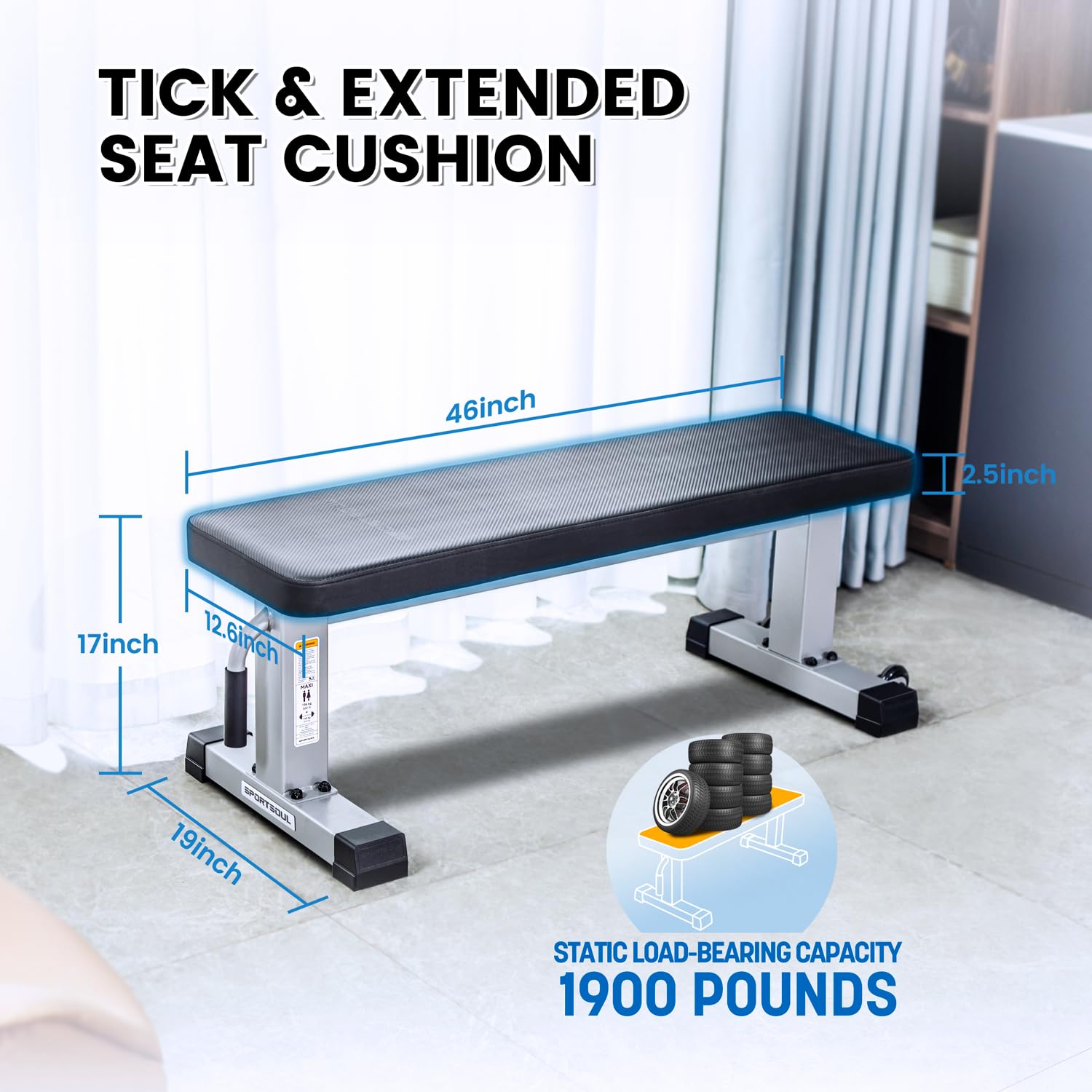 Heavy Duty Flat Weight Bench for Home Gym - 1000LBS Capacity, Upgraded Breathable Leathaire Material - Perfect for Weight Training, Strength Exercises & Bodybuilding Workouts (Grey) | Ideal for Home Fitness, Garage Gym & Personal Training Sessions