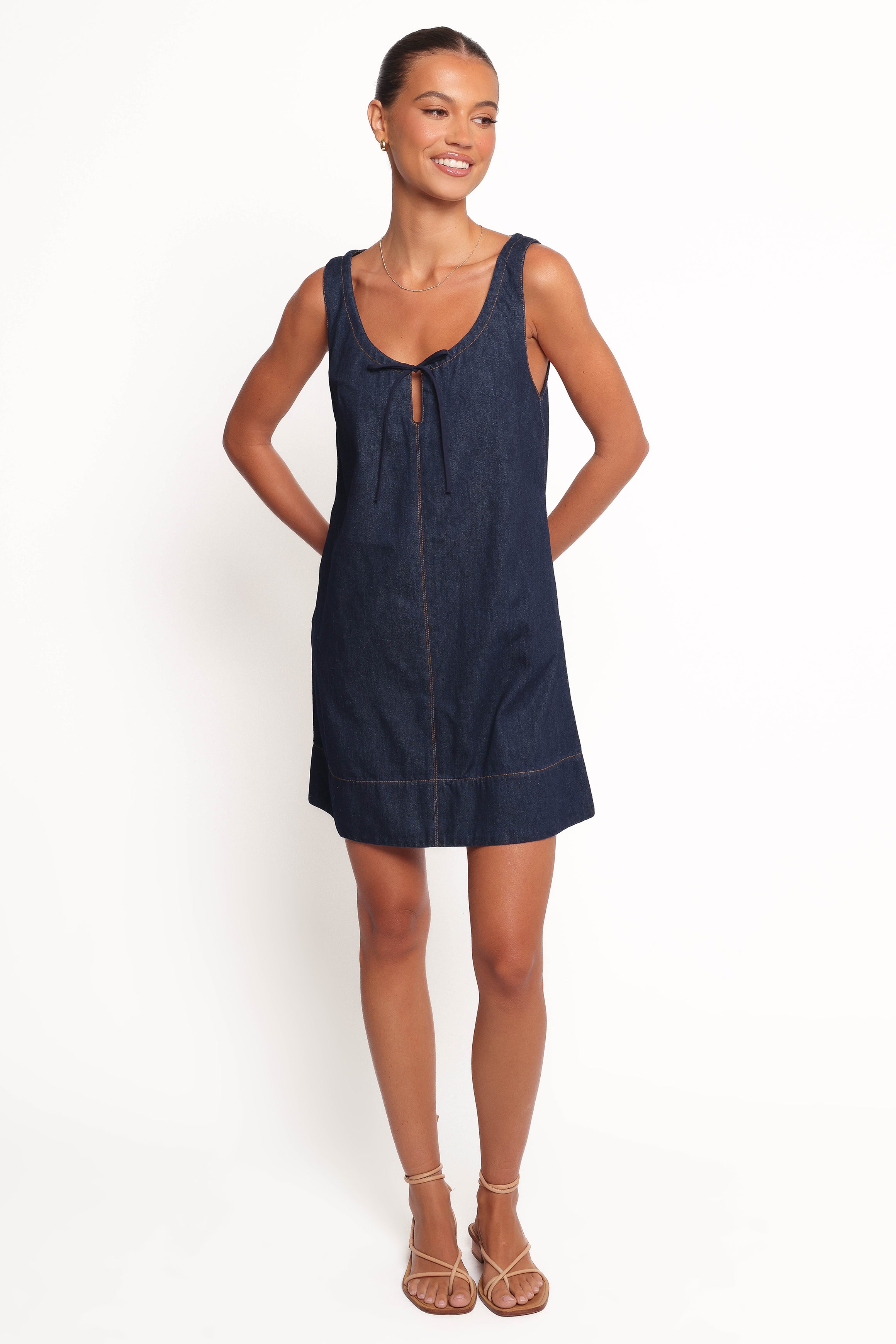 Azen Mini Dress - Dark Denim Blue Stretch Denim Bodycon Dress for Women | Casual, Party & Night Out Outfits