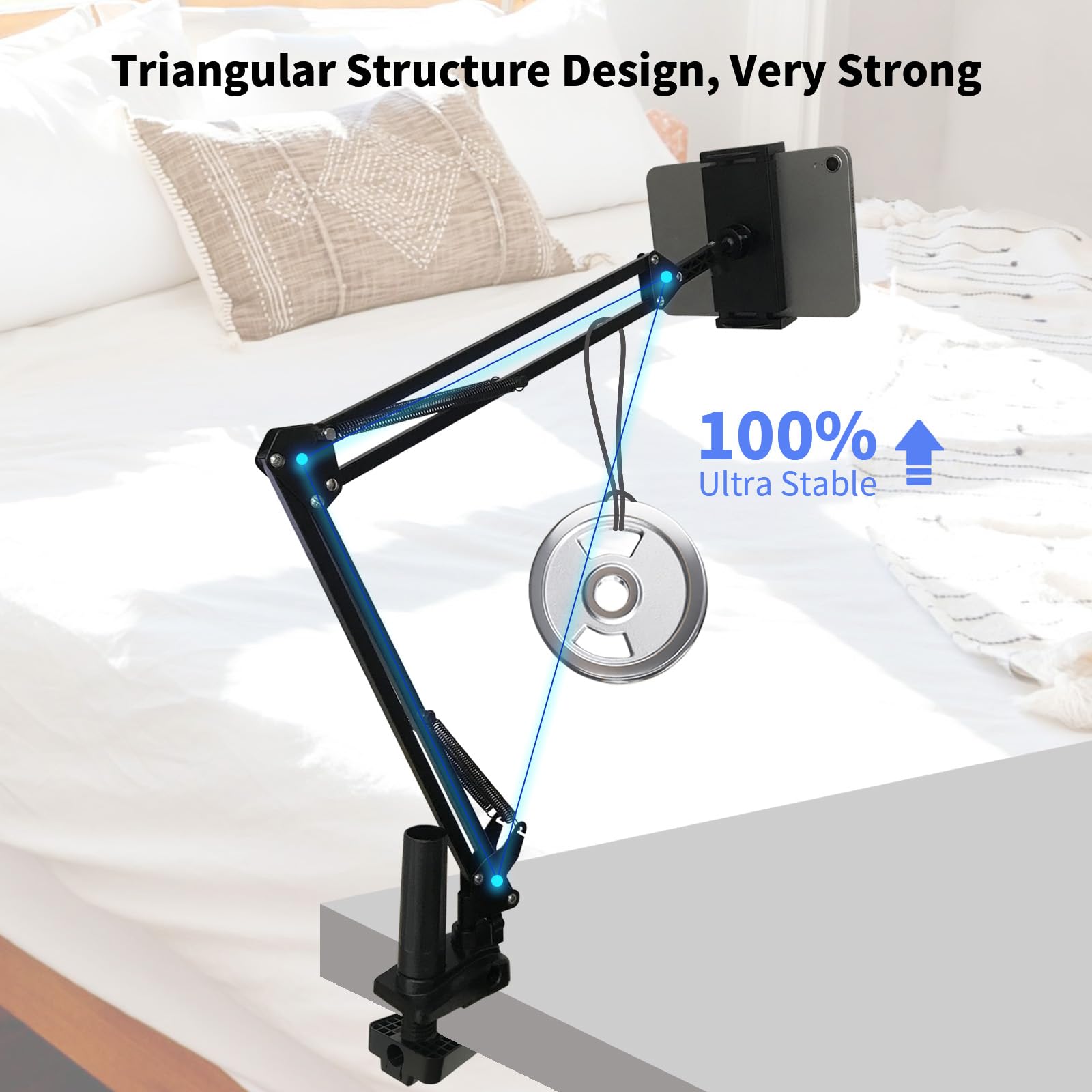 Flexible Tablet Stand Holder for Bed - Adjustable Arm Mount for Kindle, iPad Mini, iPhone, Nintendo Switch & 4.5-12.9