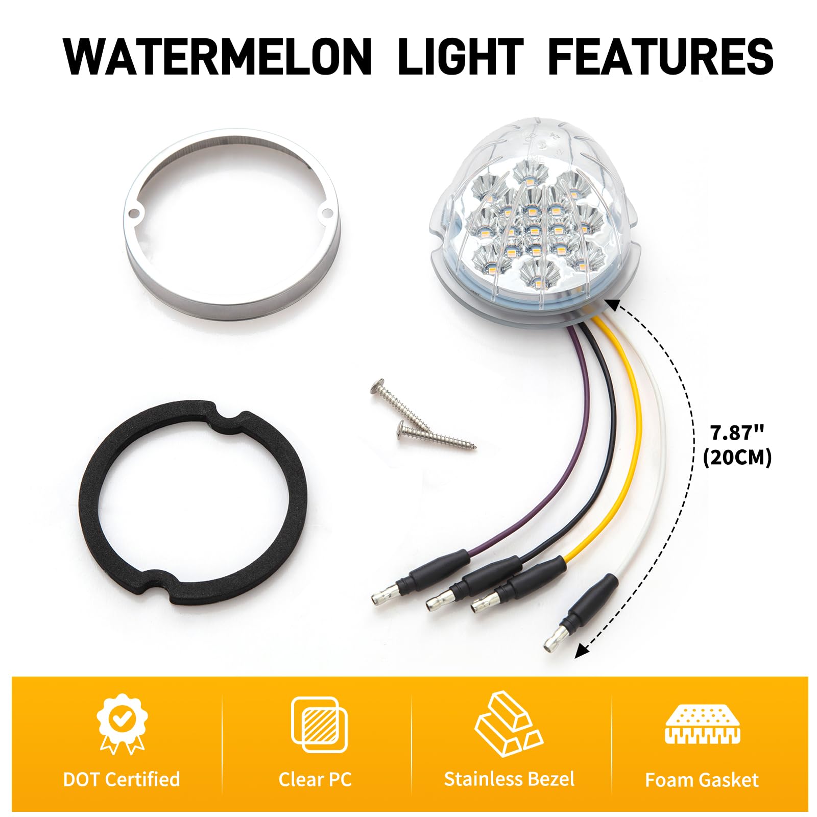 2PCS Dual Revolution Amber to Purple LED Turn Signal and Marker Lights - 17 LED Watermelon Auxiliary Lights with Clear Lens & Stainless Steel Bezel for Freightliner, Kenworth, Peterbilt Trucks and Trailers - Perfect for Heavy Duty Truck Lighting and Safety Enhancement