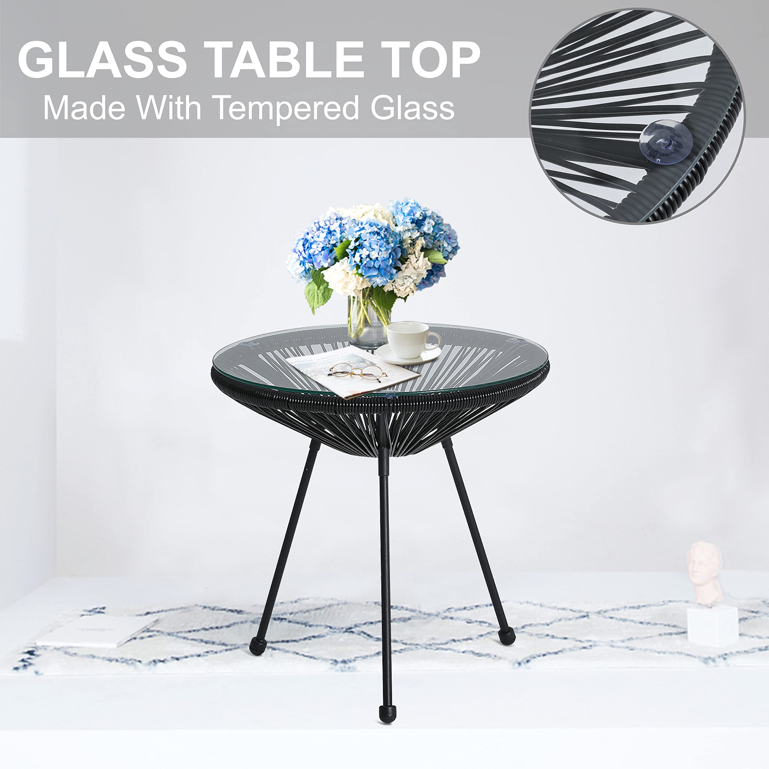 3-Piece Patio Furniture Set - Acapulco Chairs with Glass Top Table, All-Weather Indoor Outdoor Bistro Set for Garden, Balcony, Poolside & Backyard Relaxation