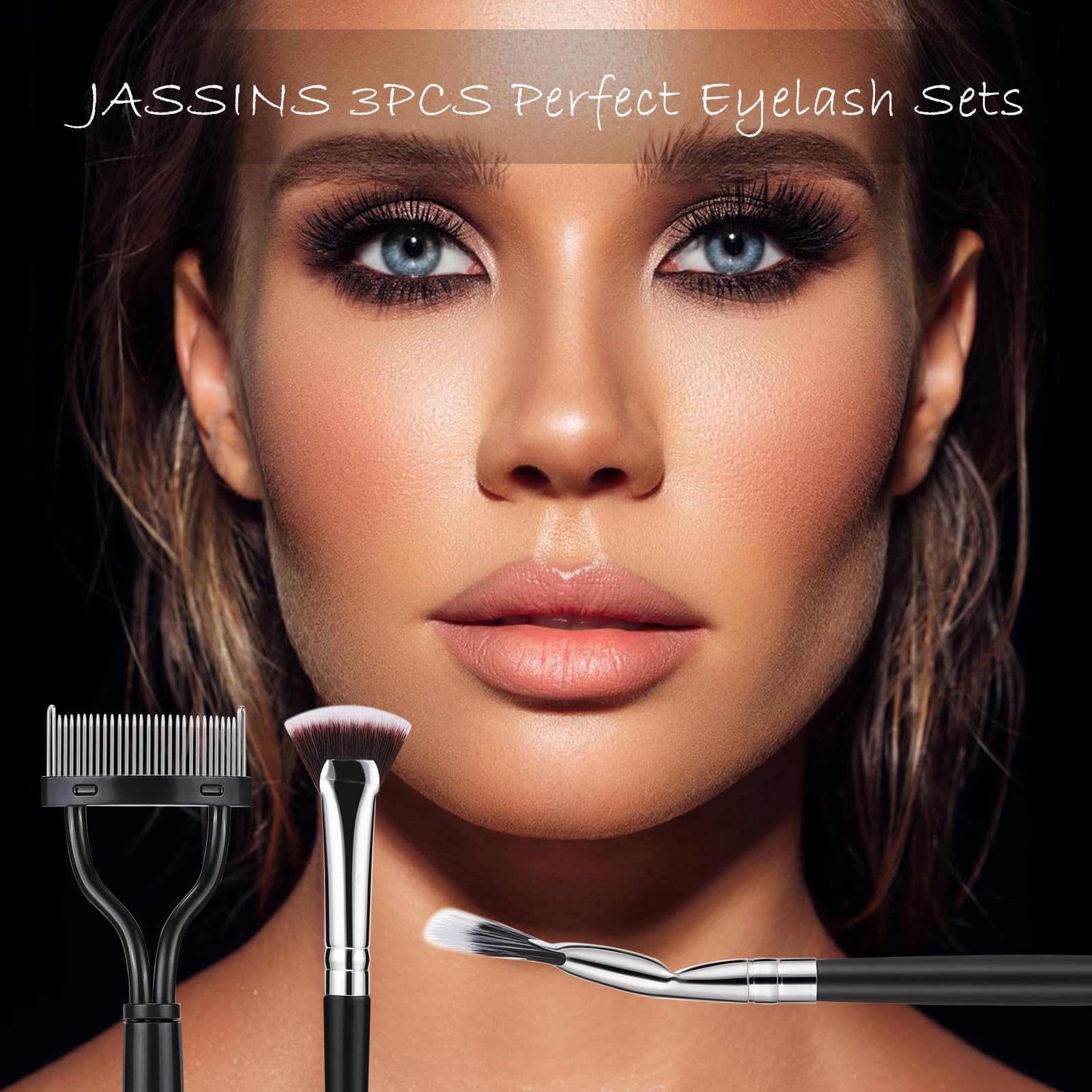 JASSINS 3PCS Professional Mascara Brush Set - Folding Angle Scalloped Lash Brush & Eyelash Comb for Natural Lifted Eyebrows, Clump-Free Eye Makeup Tools | Perfect for Daily Makeup, Salon Use & Travel Beauty Essentials