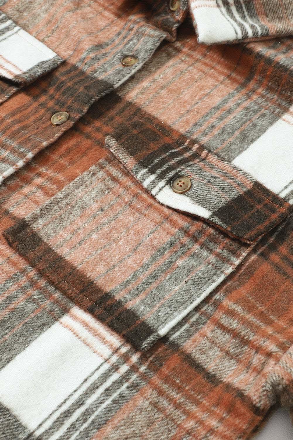 Brown Plaid Flap Pocket Shacket for Men & Women | Cozy Fleece-Lined Overshirt Jacket | Perfect for Fall & Winter Layering, Outdoor Adventures & Casual Wear