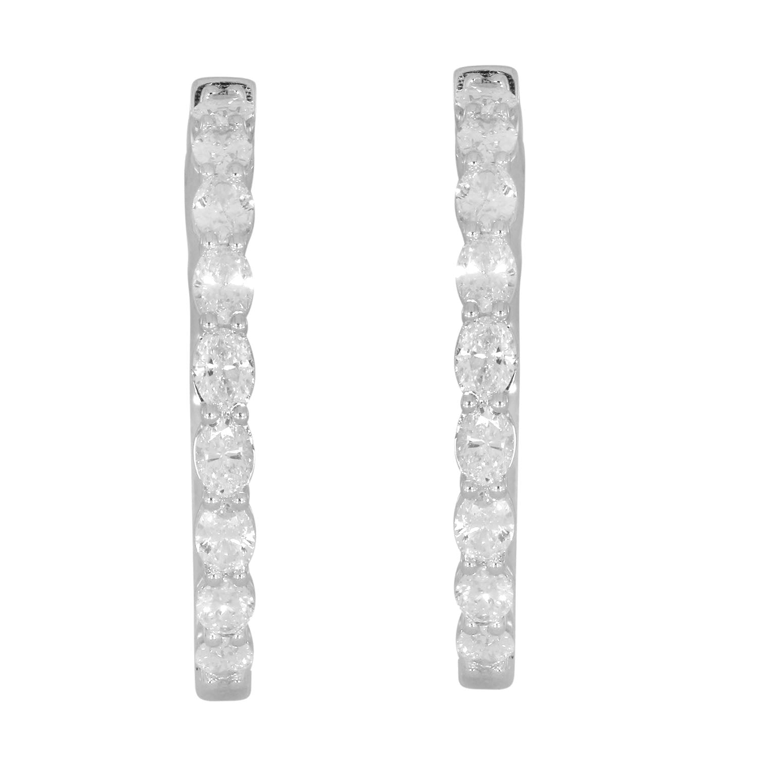 14K White Gold Marquise Cut Diamond Hoop Earrings for Women – Elegant Designer Jewelry for Parties, Weddings & Special Occasions