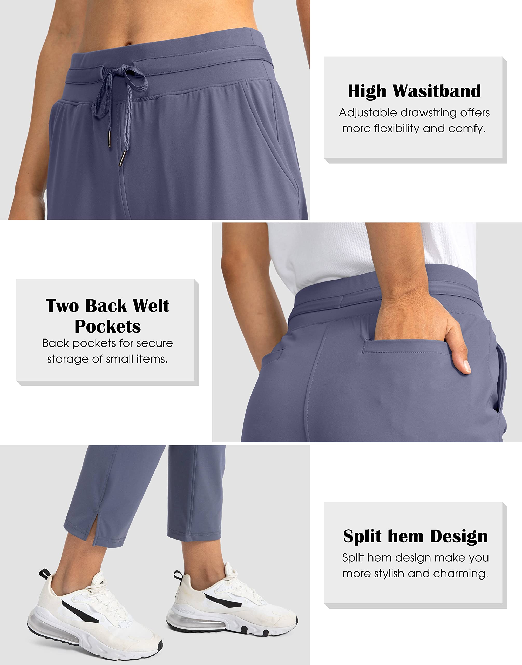 Soothfeel Women's High Waisted Sweatpants - 7/8 Length Stretch Pants with 4 Pockets for Travel, Yoga, Golf & Workout | Comfortable Athletic Pants for Women
