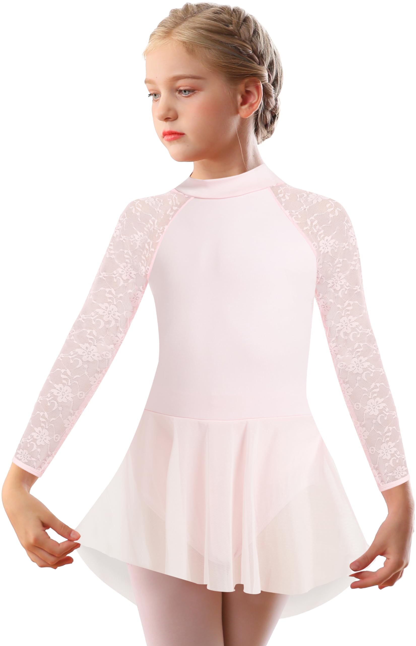 Girls Ballet Leotard with Tutu Skirt - Lace Sleeve Dancewear for Big Girls - Perfect for Ballet Class, Recitals & Dance Performances