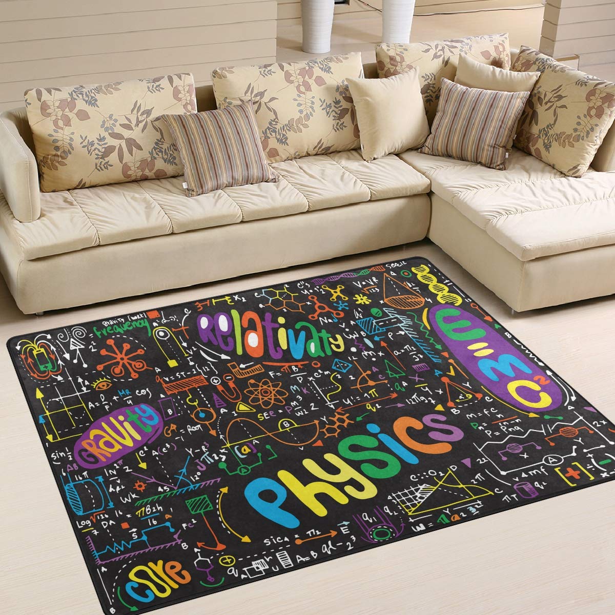 ALAZA Educational Physics & Math Area Rug - 7' x 5' Non-Slip Classroom Rug for Kids, Living Room & Bedroom Decor - Perfect for Study Rooms, Playrooms & Homeschool Learning