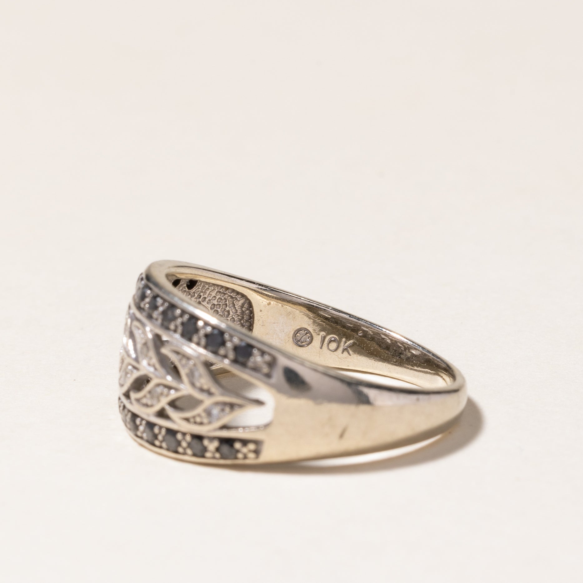 Elegant Black & White Diamond Leaf Vine Ring - 0.22ctw Total, 0.05ctw Each - Size 7.25 - Perfect for Weddings, Anniversaries & Special Occasions