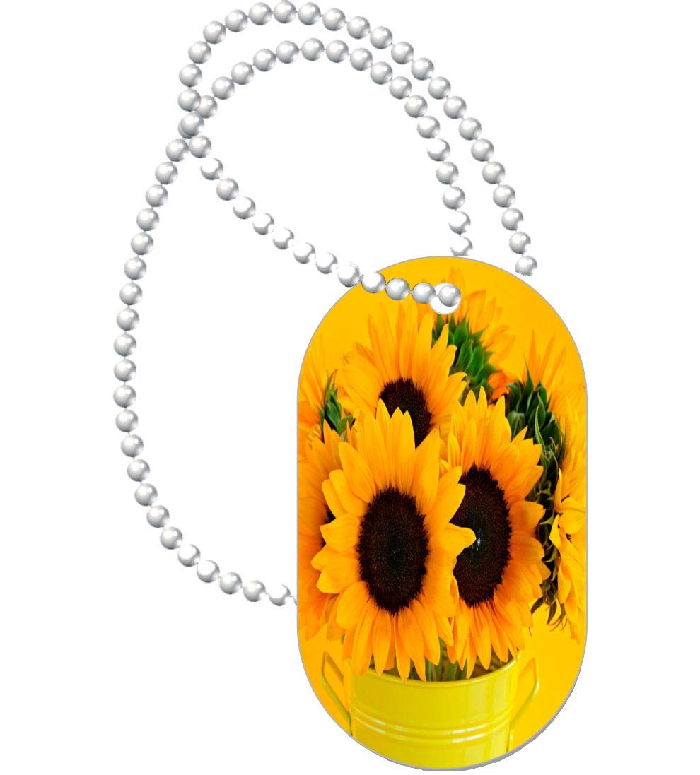 Sam Sandor Sunflower Dog Tag Necklace & Keychain Set - Yellow Floral Aluminum Pet ID Tag with Key Ring - Perfect for Pet Lovers, Gifts, and Everyday Use
