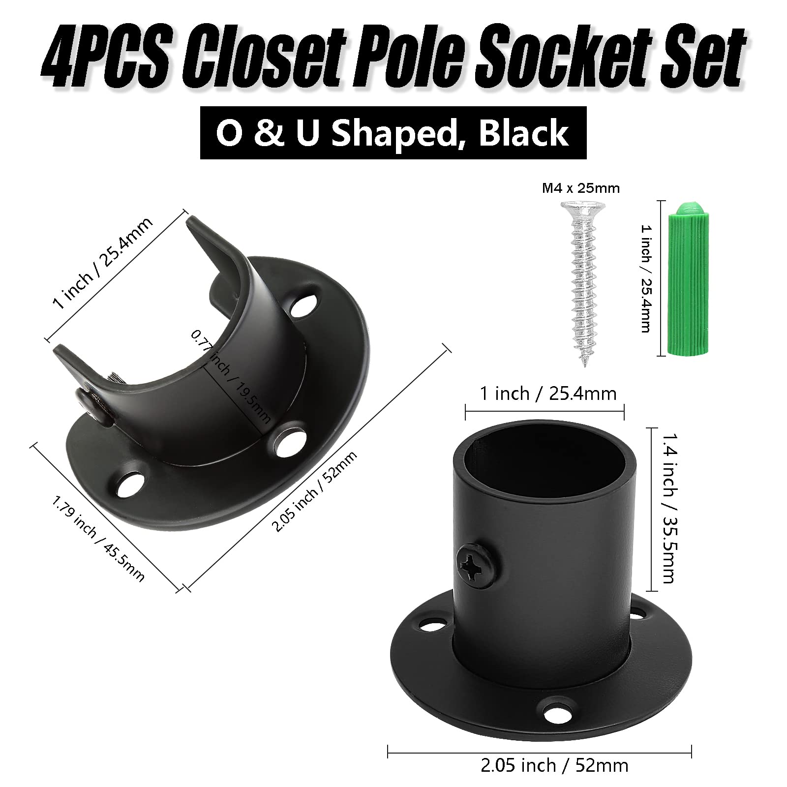 4PCS Heavy Duty Black Stainless Steel Closet Rod Bracket Set - 1