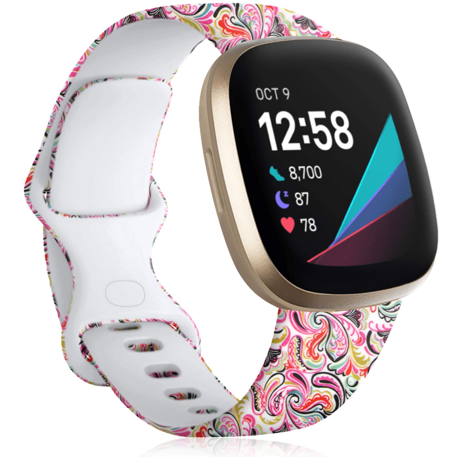 Premium Floral Print Replacement Bands for Fitbit Versa 3, Versa 4, Sense & Sense 2 - Fade-Resistant Paisley Pattern Smartwatch Accessories for Women - Perfect for Workouts, Office & Everyday Wear