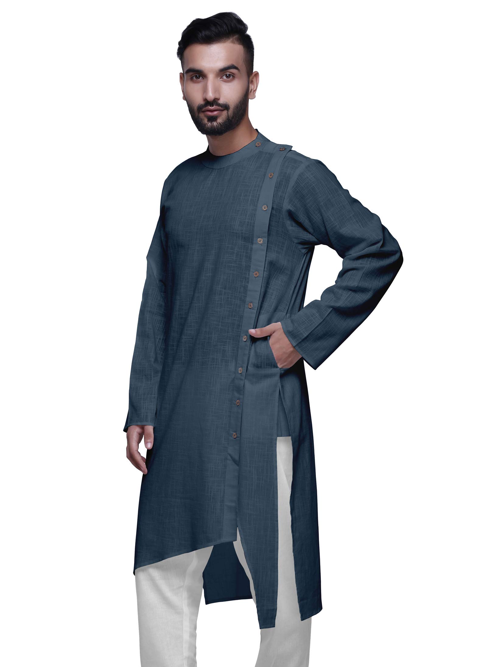 Atasi Men's Long Sleeve Kurta - Solid Satin Slub Kurta Shirt for Casual Wear, Festivals & Weddings