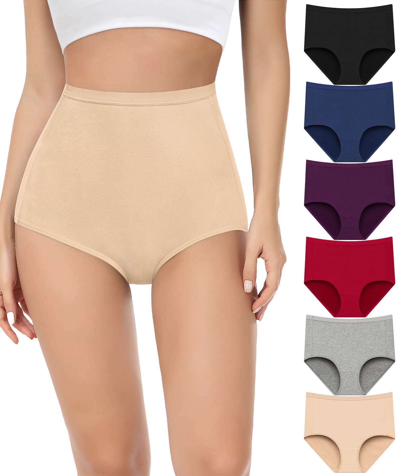 Envolon Women's Cotton Underwear - High Waisted Full Coverage Briefs, Soft Stretch Postpartum Panties for Ladies | Comfortable Everyday Wear & Maternity Recovery