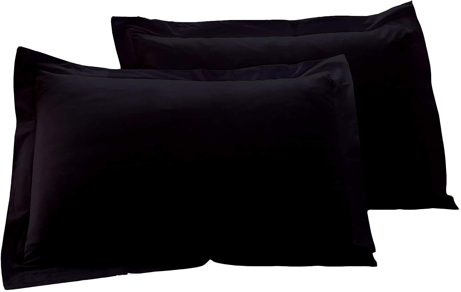 Luxury Italian Finish Pillow Sham Set of 2 - 100% Egyptian Cotton Queen Size 20x30 Inches Black Solid Pillow Covers with Overlapping Back Closure | Elegant Bedroom Decor for Master Suite, Guest Room & Hotel Styling