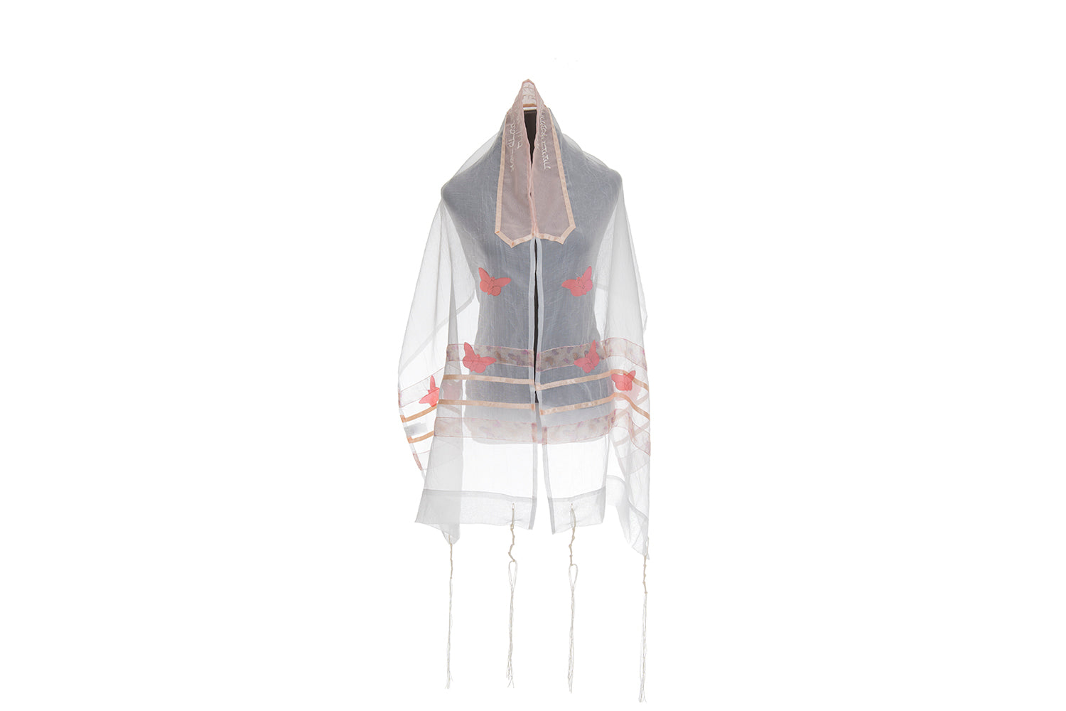Peach Butterfly Tallit for Girls & Women - Elegant Bat Mitzvah Prayer Shawl with Floral Design | Perfect for Synagogue Services, Jewish Ceremonies & Special Occasions