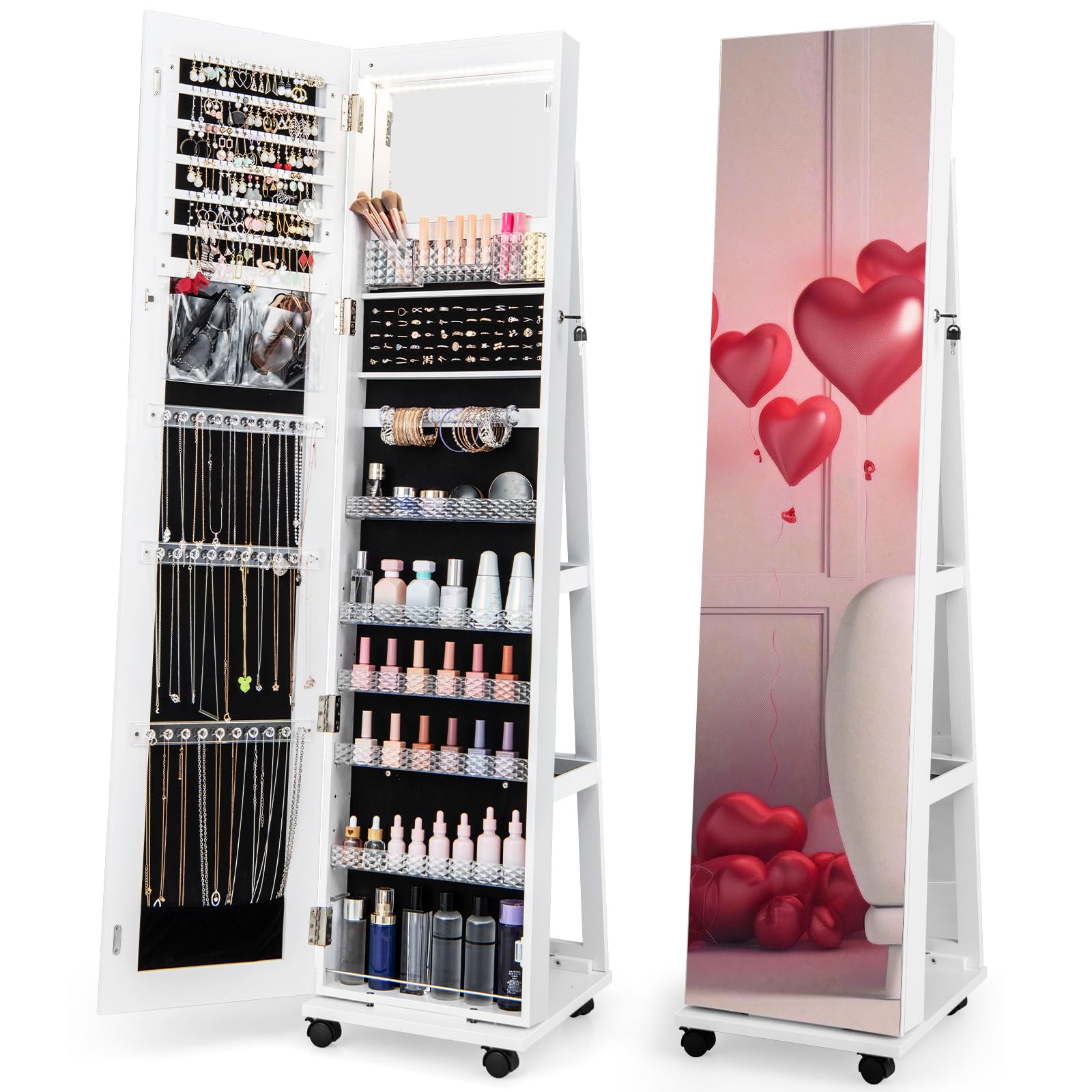 Charmaid Jewelry Cabinet Armoire with Wheels - 64