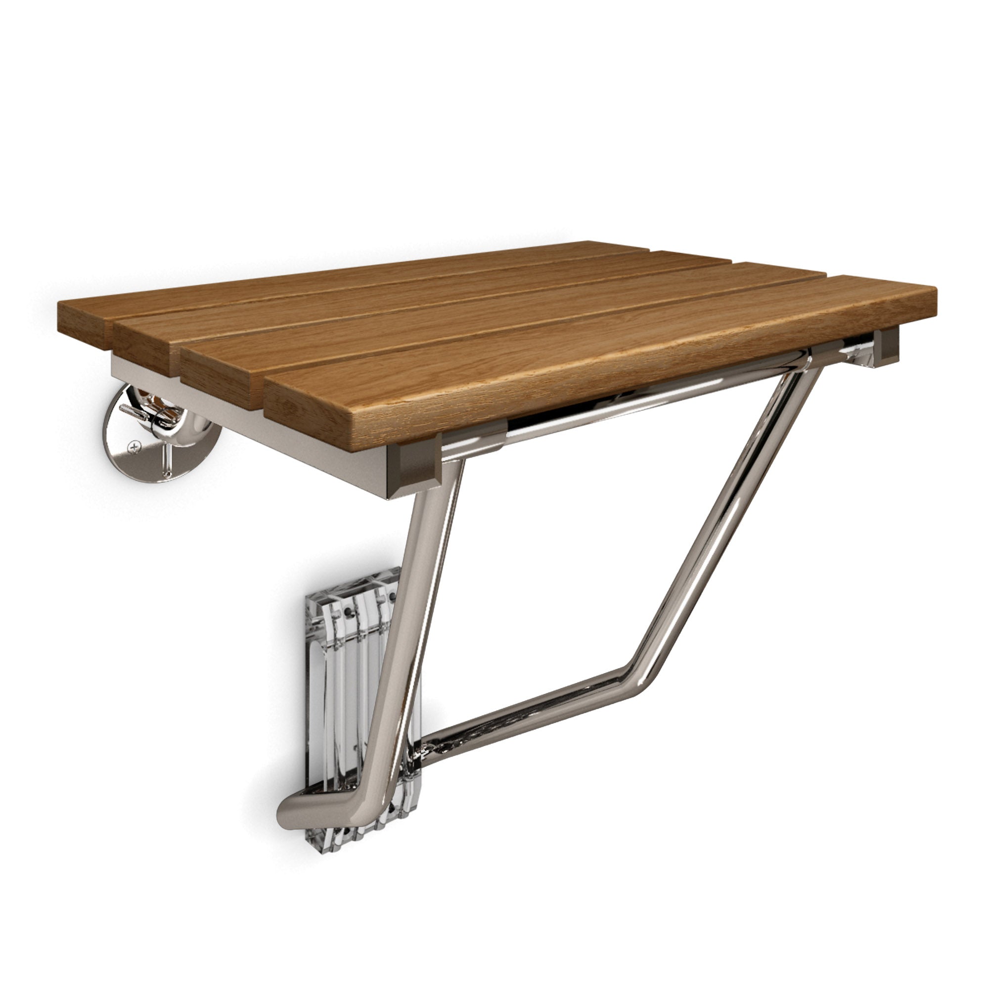 DreamLine Folding Shower Seat - Natural Teak Wood Shower Bench for Elderly & Disabled - Space Saving Bathroom Stool for Small Showers & Bathtubs
