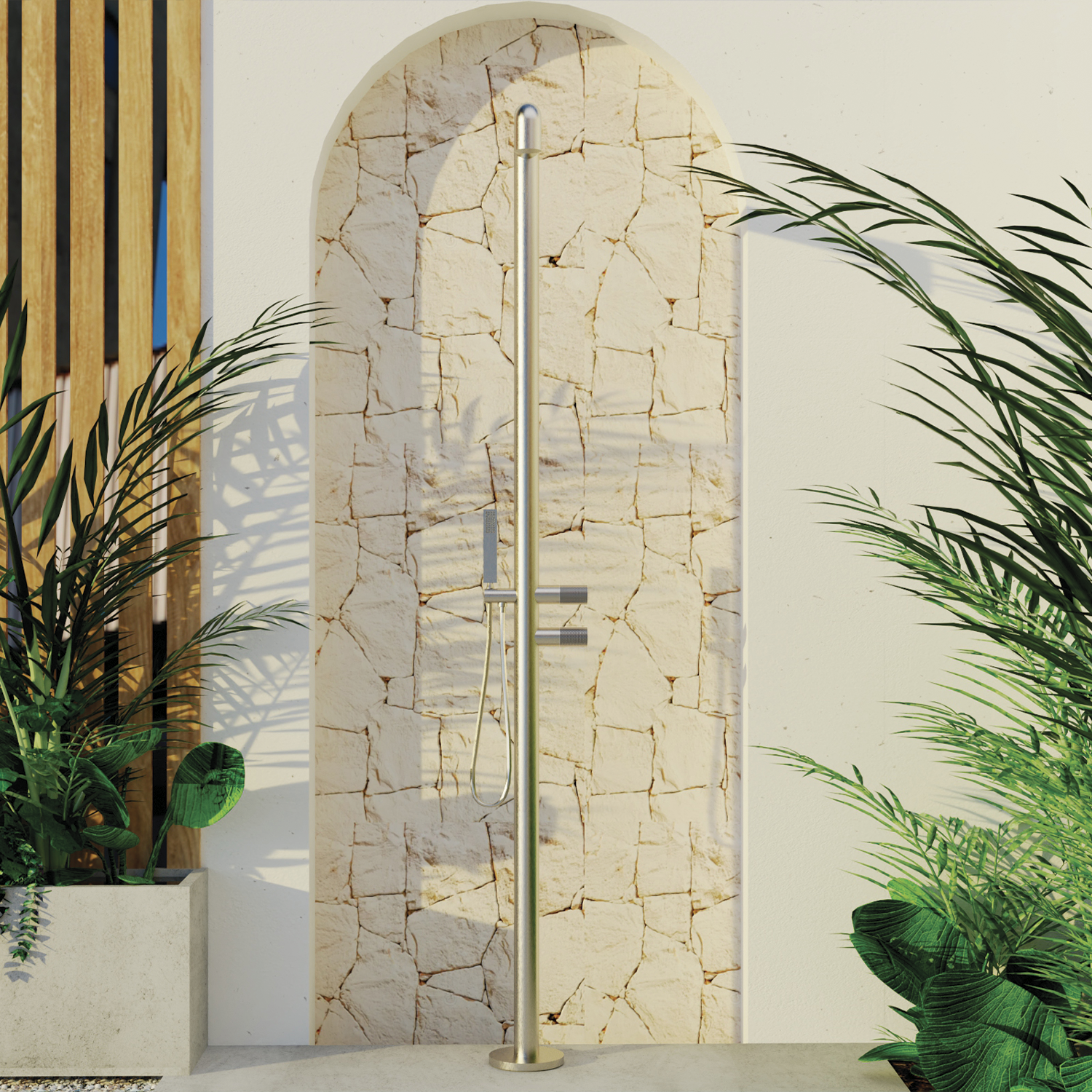 DAX Freestanding Outdoor Shower with Hand Shower & Stainless Steel Body - Perfect for Poolside, Beach House, Garden & Backyard Use (Model DAX 807271)
