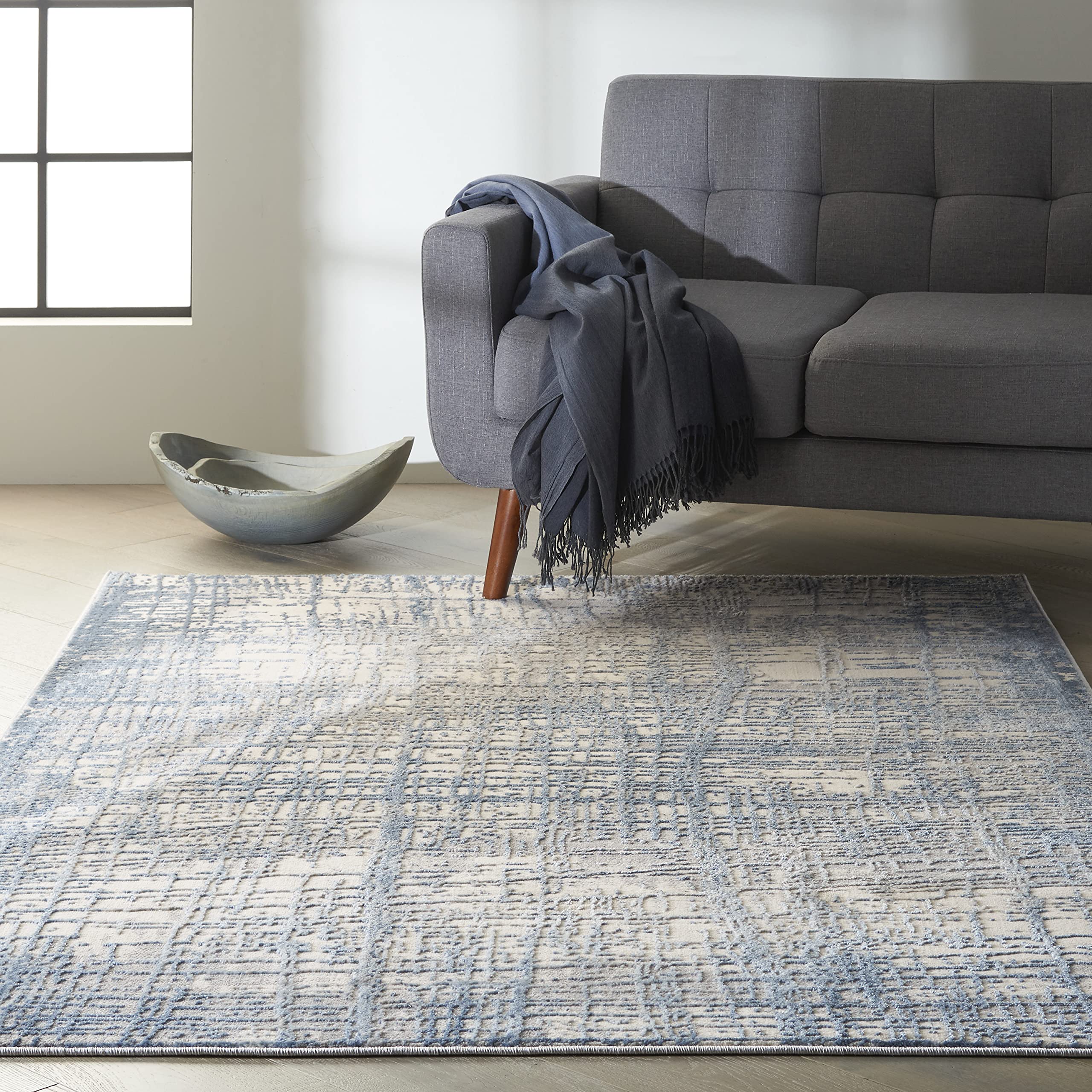 Calvin Klein Rush Ivory Blue 4' x 6' Modern Abstract Area Rug - Non-Shedding, Easy to Clean - Perfect for Bedroom, Living Room, Dining Room & Kitchen Decor (4x6)