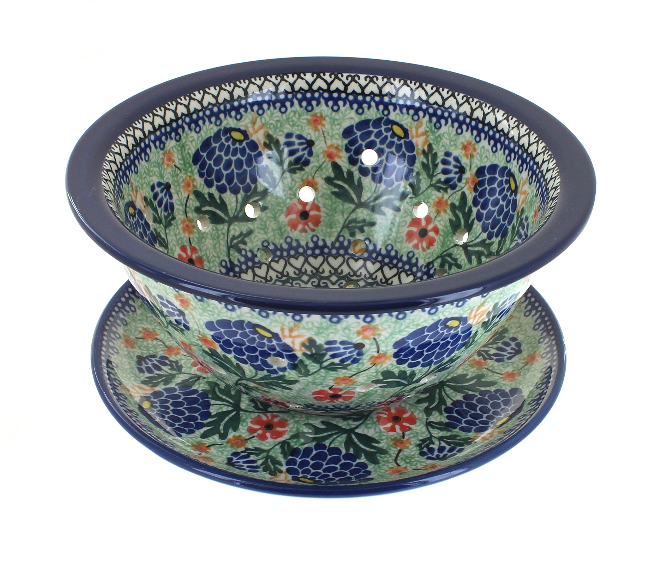 Hand-Painted Blue Rose Polish Pottery Sofia Berry Bowl & Plate Set - Elegant Serving Dish for Fruits, Desserts & Home Decor