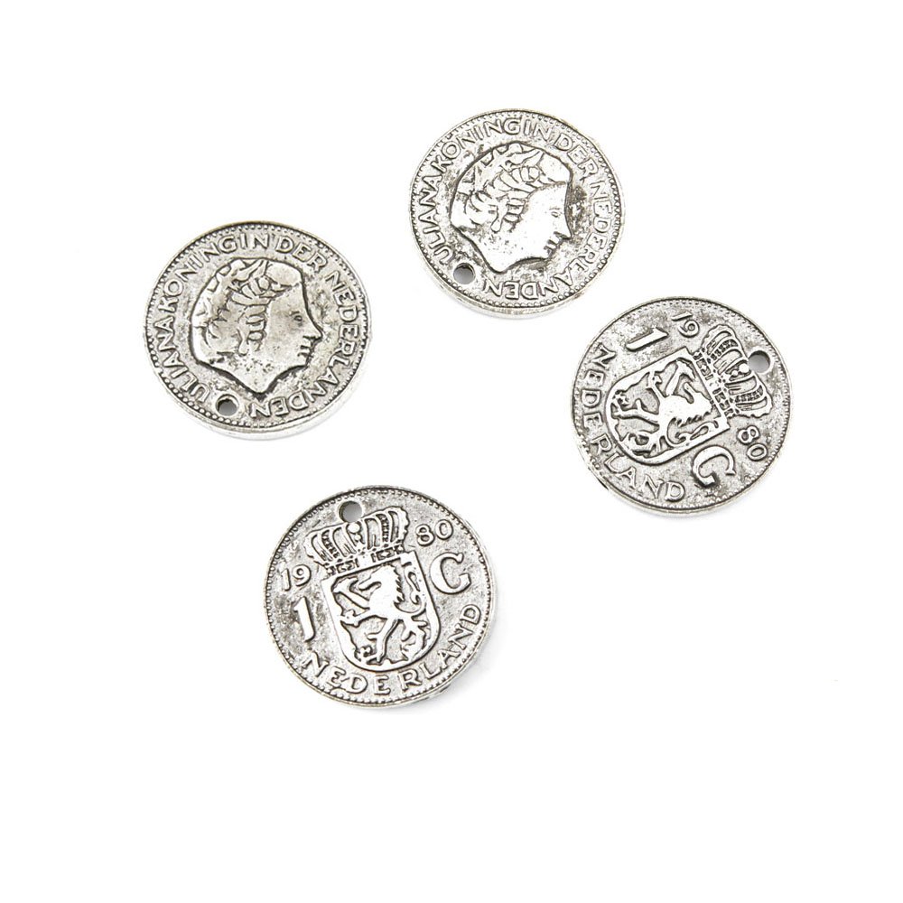 Antique Silver Tone Jewelry Making Charms - Bulk Wholesale Supplies for DIY Necklace, Bracelet & Earrings - Netherlands Coin Inspired Findings (53504) - Perfect for Crafting Vintage Style Jewelry & Gifts