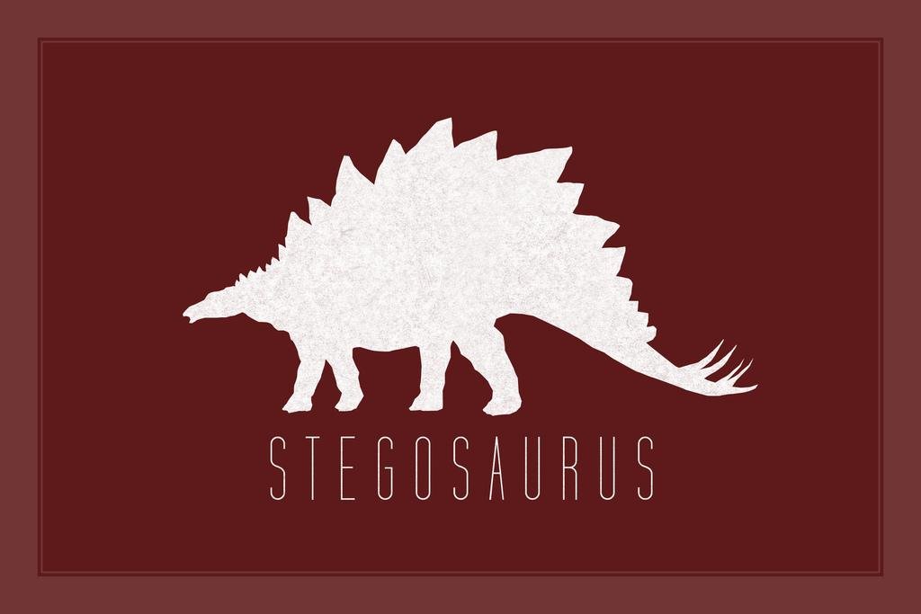 Stegosaurus Dinosaur Wall Art Print - 24x16 Inch Maroon Dino Poster for Kids Room Decor, Bedroom Wall Pictures & Cool Dinosaur Wall Decor | Perfect for Nursery, Playroom & Dinosaur Theme Party Decorations